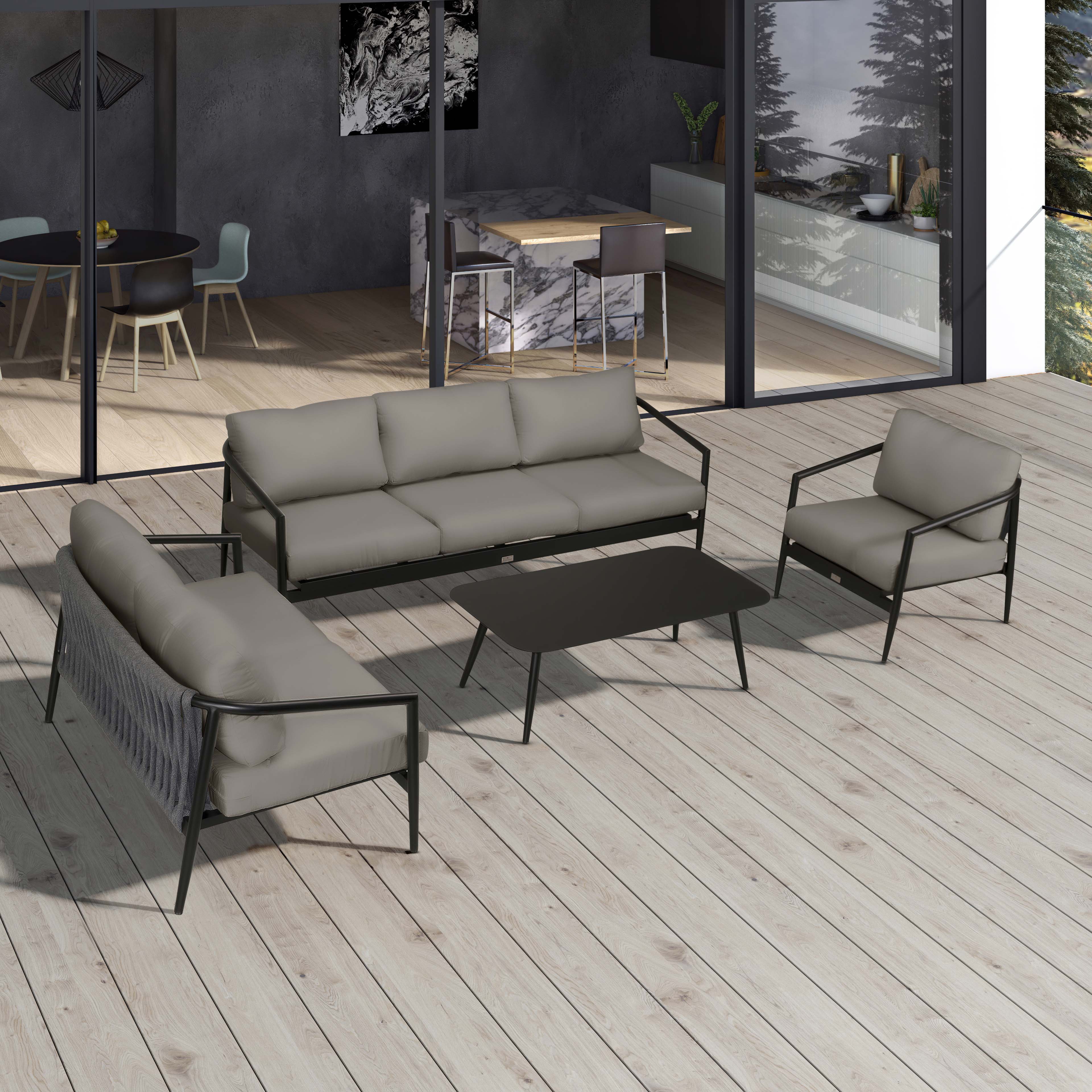 Olio 4 Piece Sofa Loveseat Set#Finish_Black#Fabric_Canvas Charcoal
