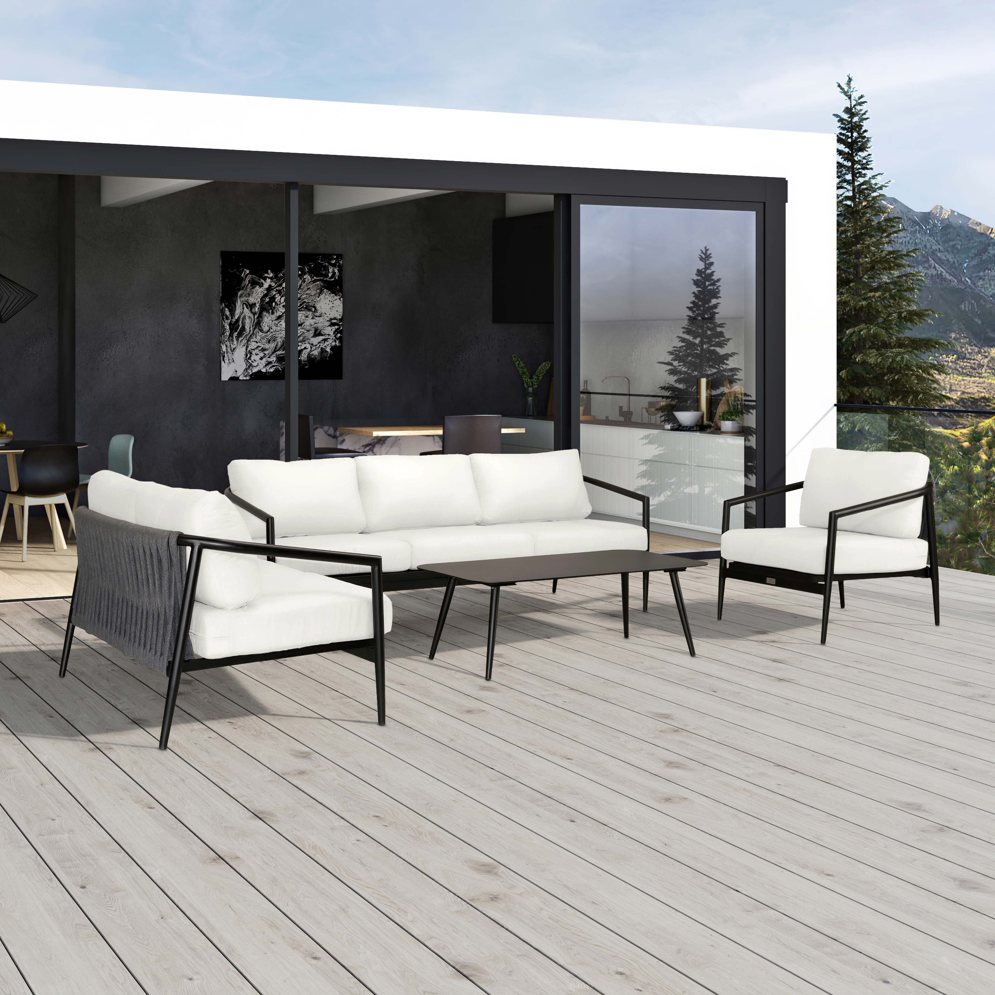 Olio 4 Piece Sofa Loveseat Set#Finish_Black#Fabric_Canvas Natural