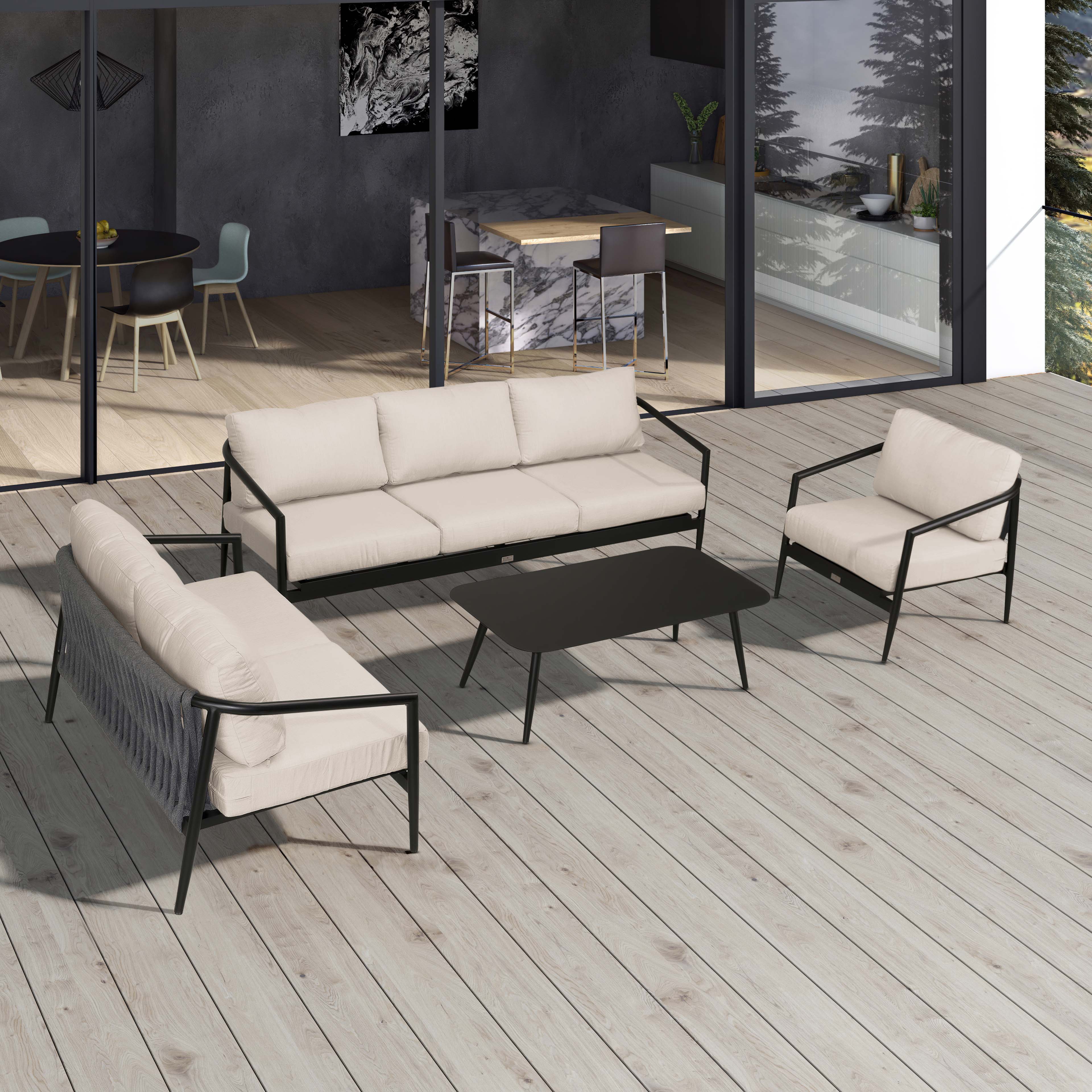 Olio 4 Piece Sofa Loveseat Set#Finish_Black#Fabric_Cast Silver