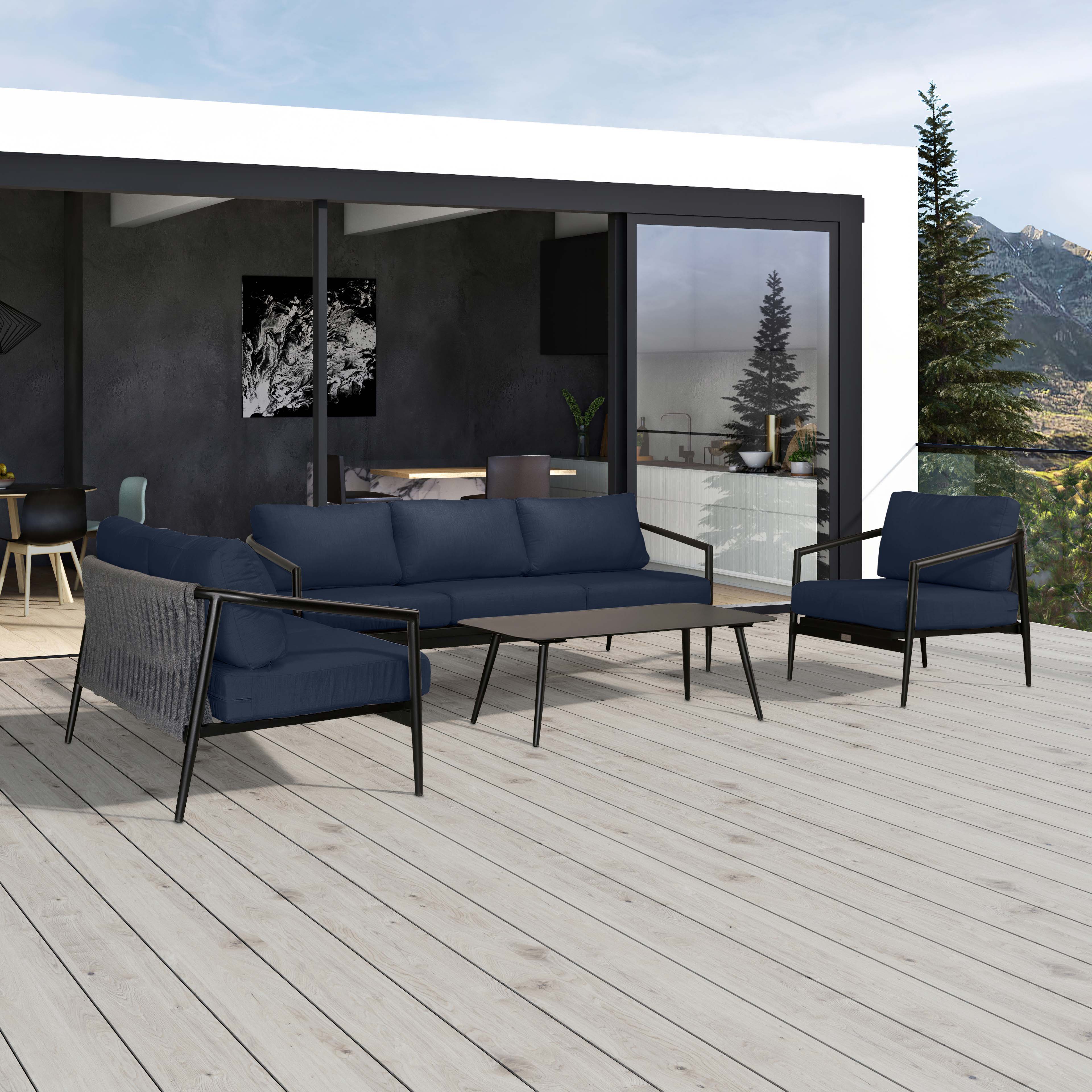 Olio 4 Piece Sofa Loveseat Set#Finish_Black#Fabric_Spectrum Indigo