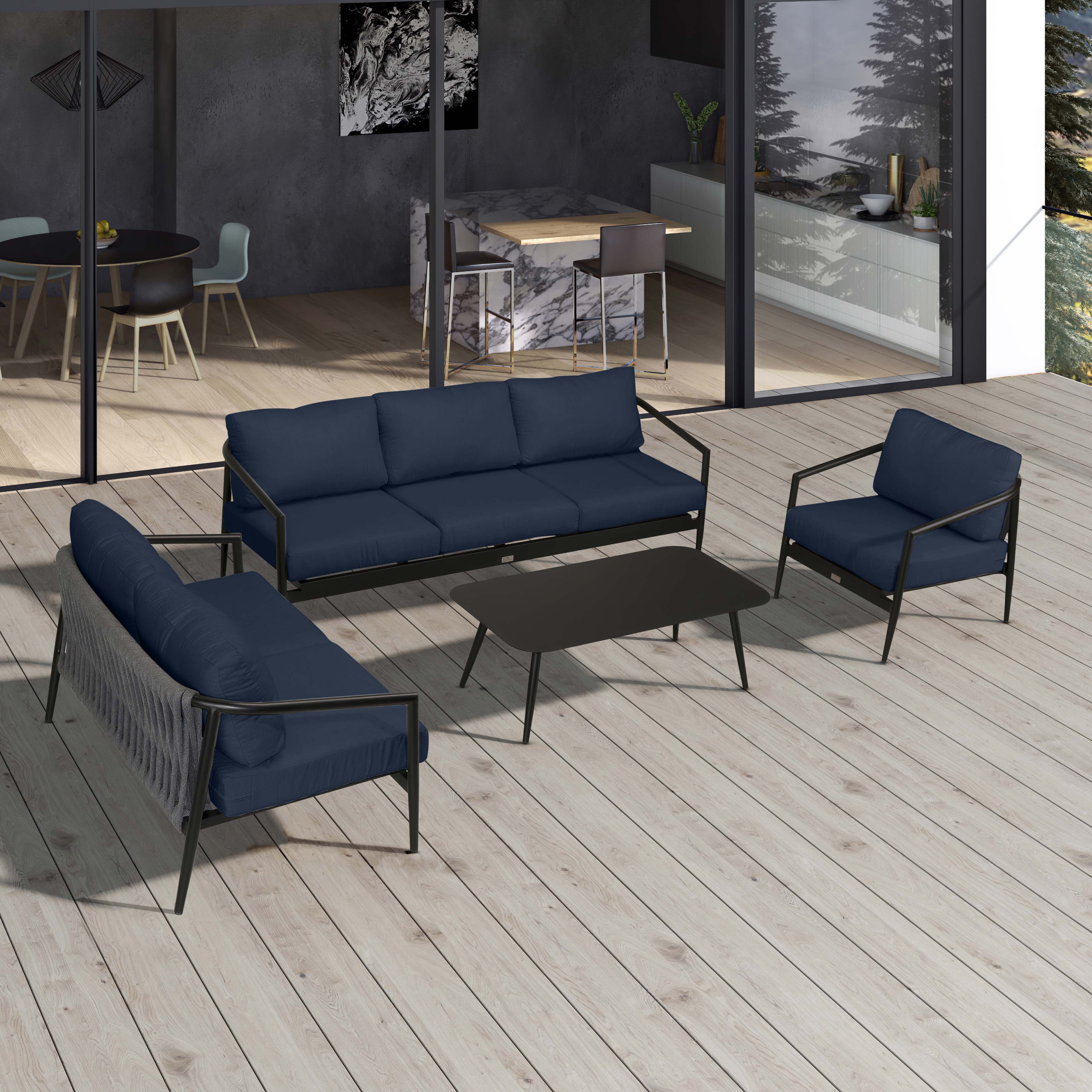 Olio 4 Piece Sofa Loveseat Set#Finish_Black#Fabric_Spectrum Indigo
