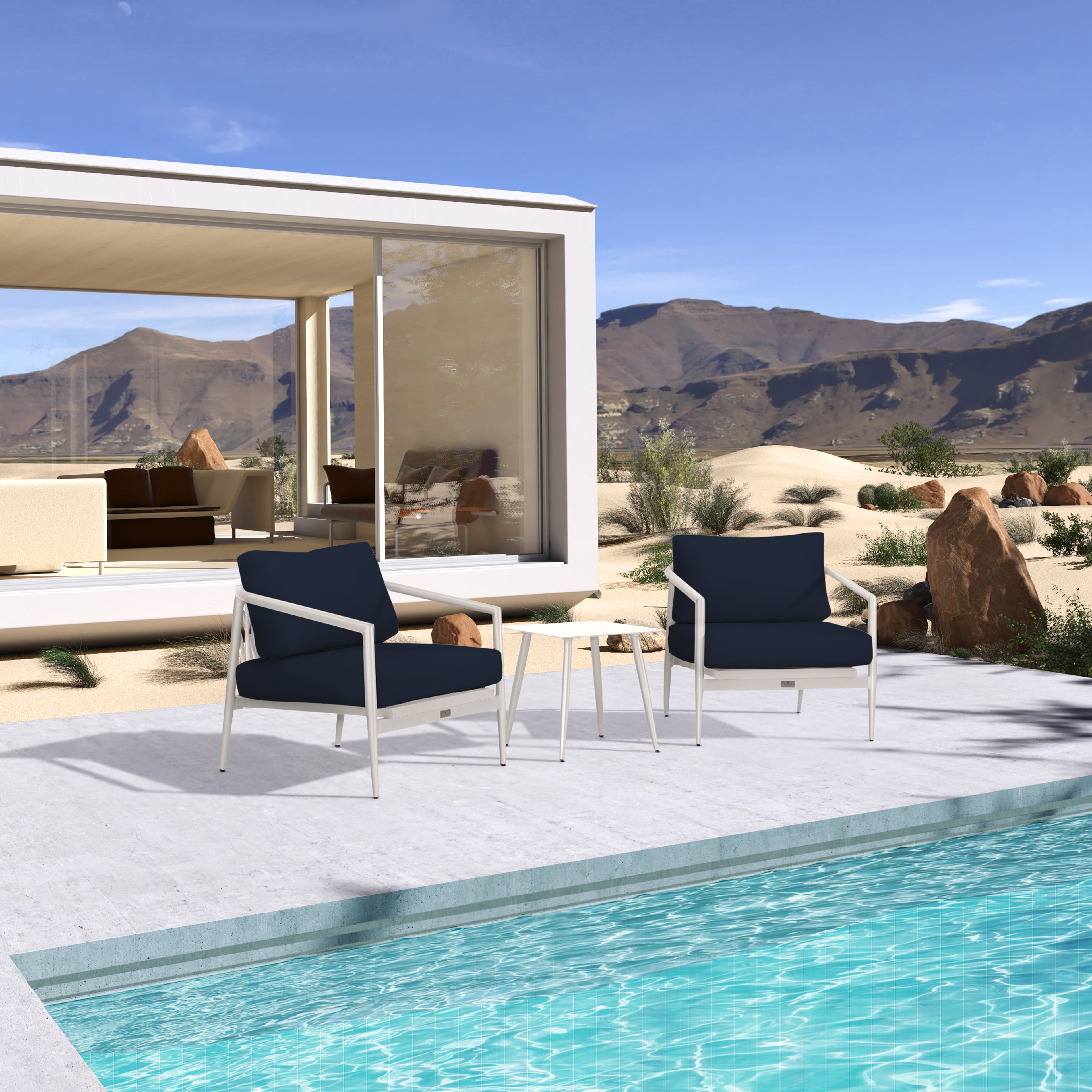 Olio 3 Piece Club Chair Set#Finish_Urban Stone#Fabric_Spectrum Indigo