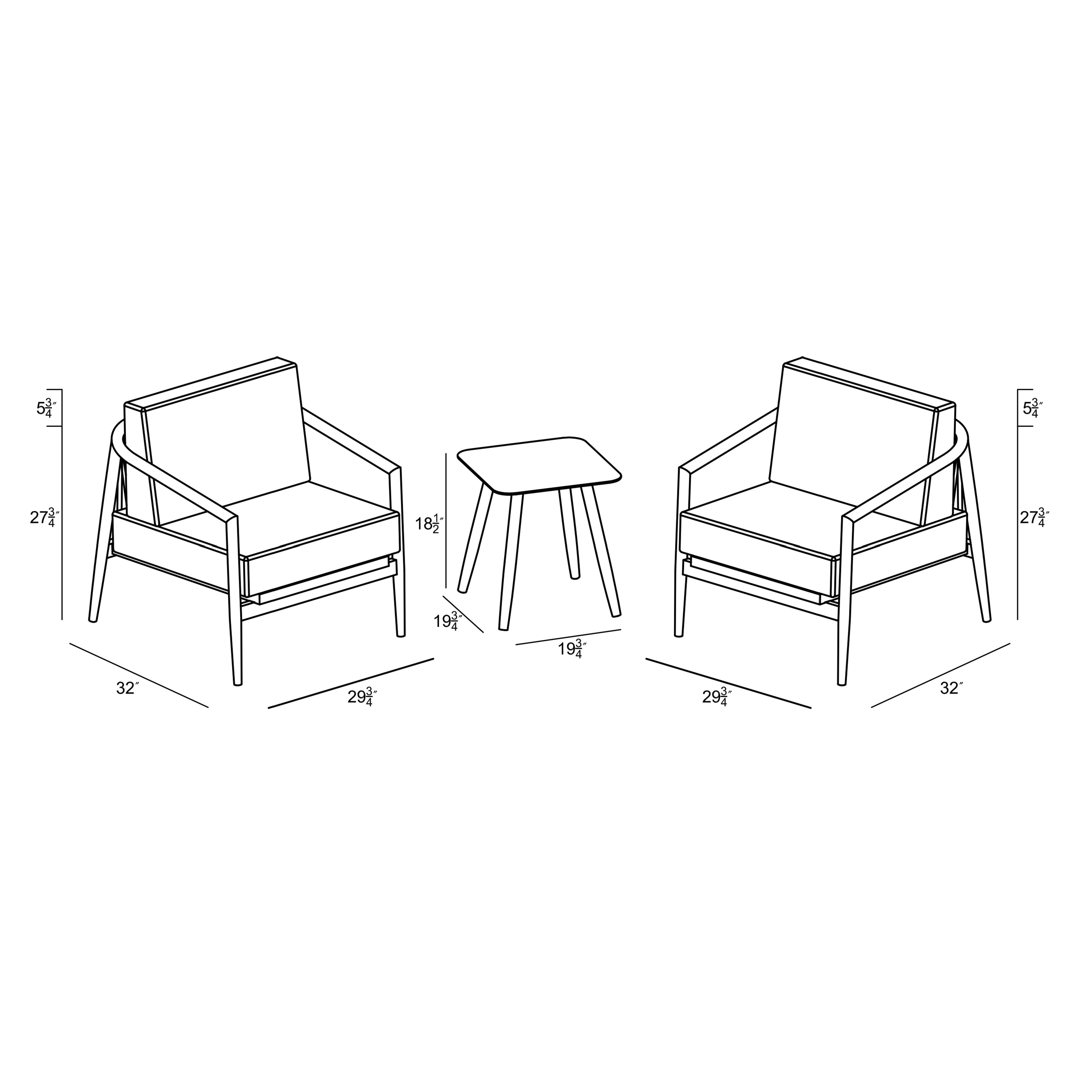 Olio 3 Piece Club Chair Set