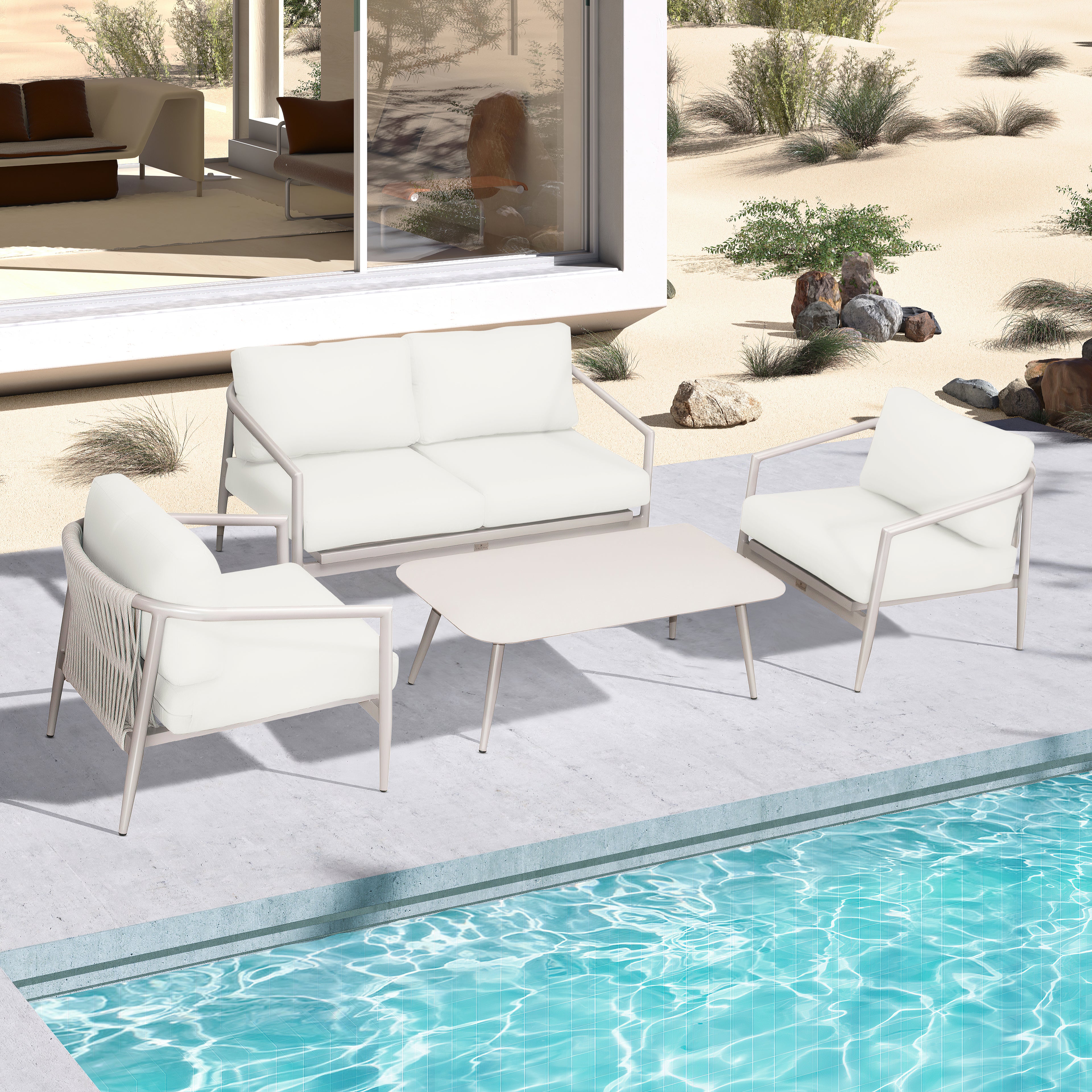 Olio 4 Piece Loveseat Set#Finish_Urban Stone#Fabric_Canvas Natural