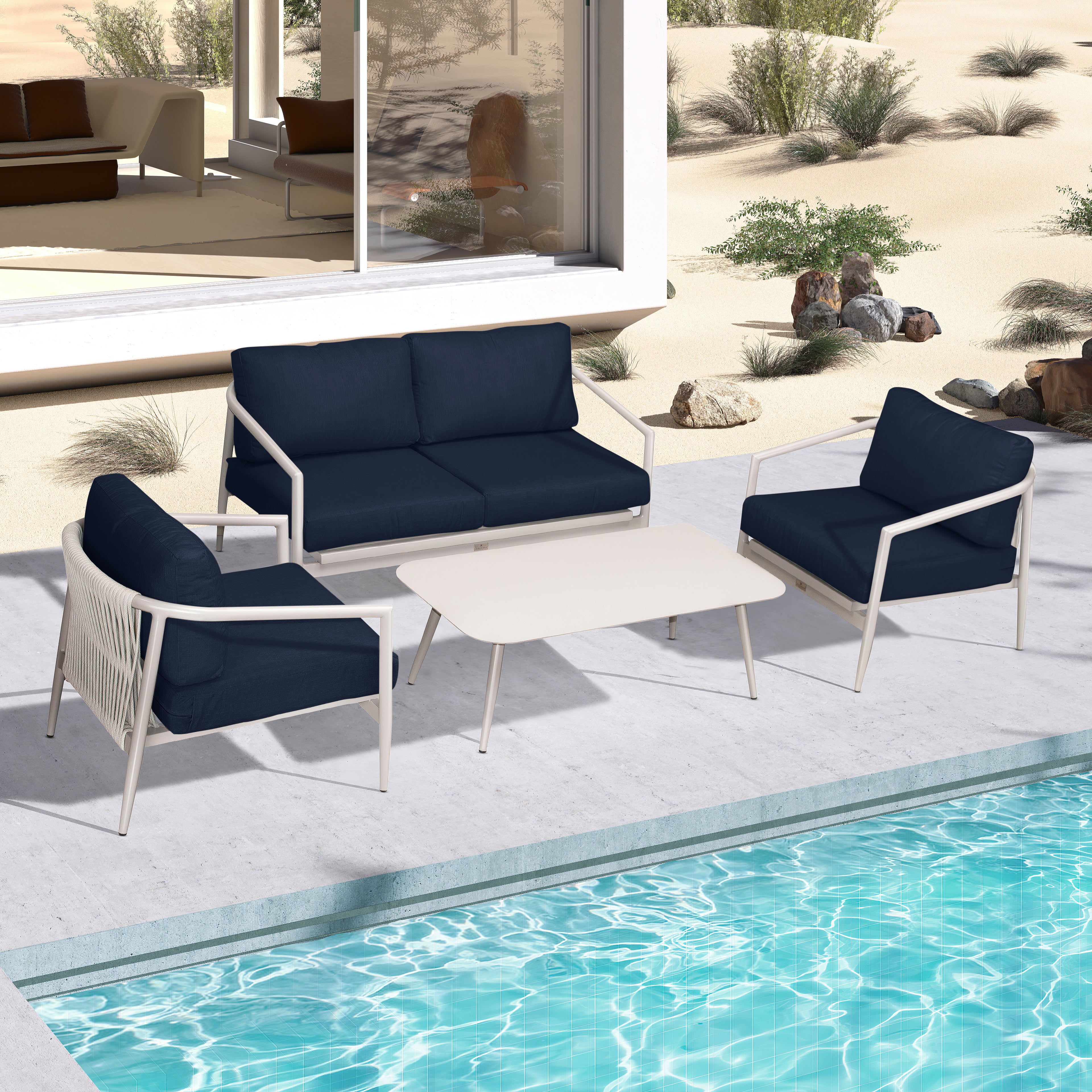 Olio 4 Piece Loveseat Set#Finish_Urban Stone#Fabric_Spectrum Indigo