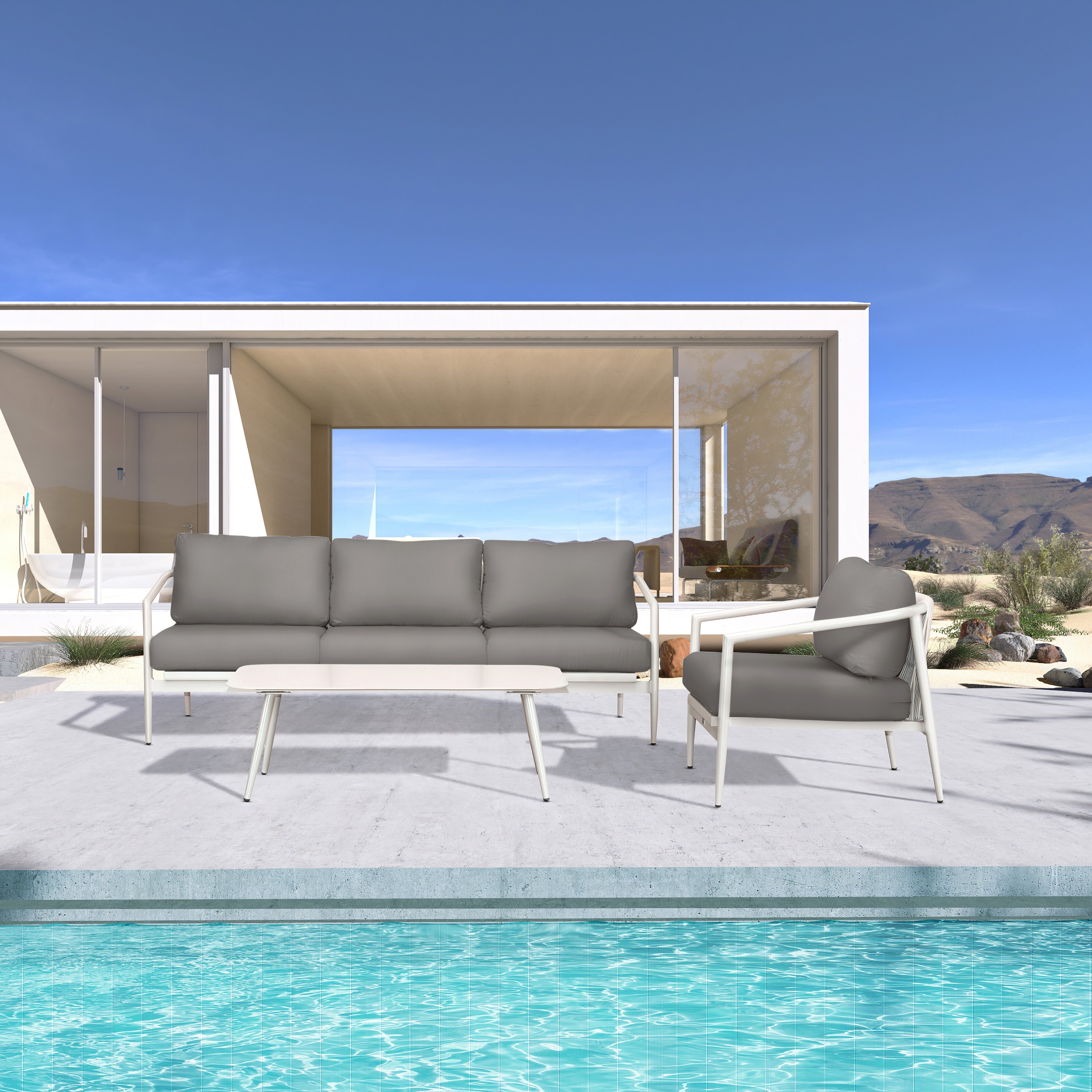 Olio 3 Piece Aluminum Sofa Set#Finish_Urban Stone#Fabric_Canvas Charcoal