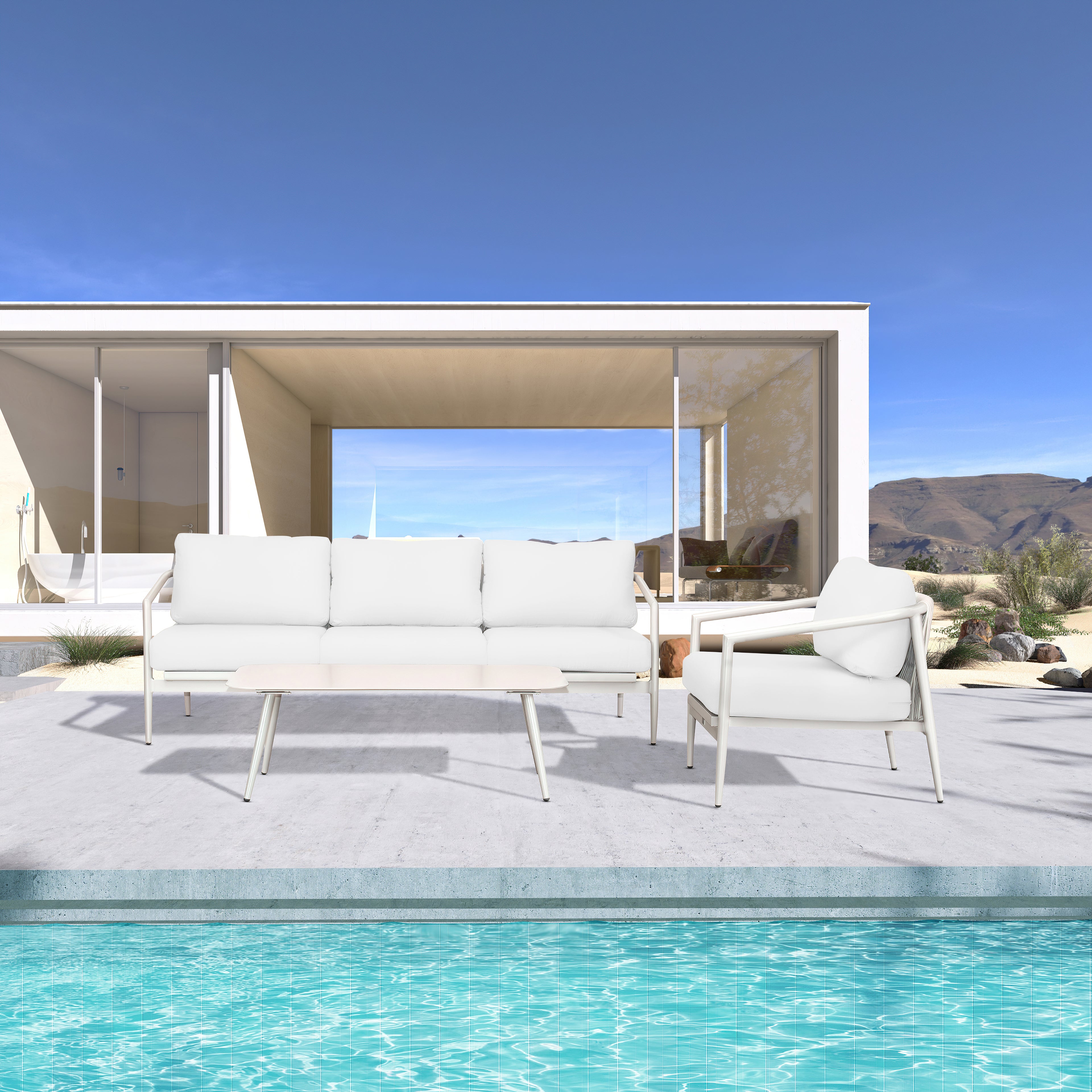 Olio 3 Piece Aluminum Sofa Set#Finish_Urban Stone#Fabric_Canvas Natural