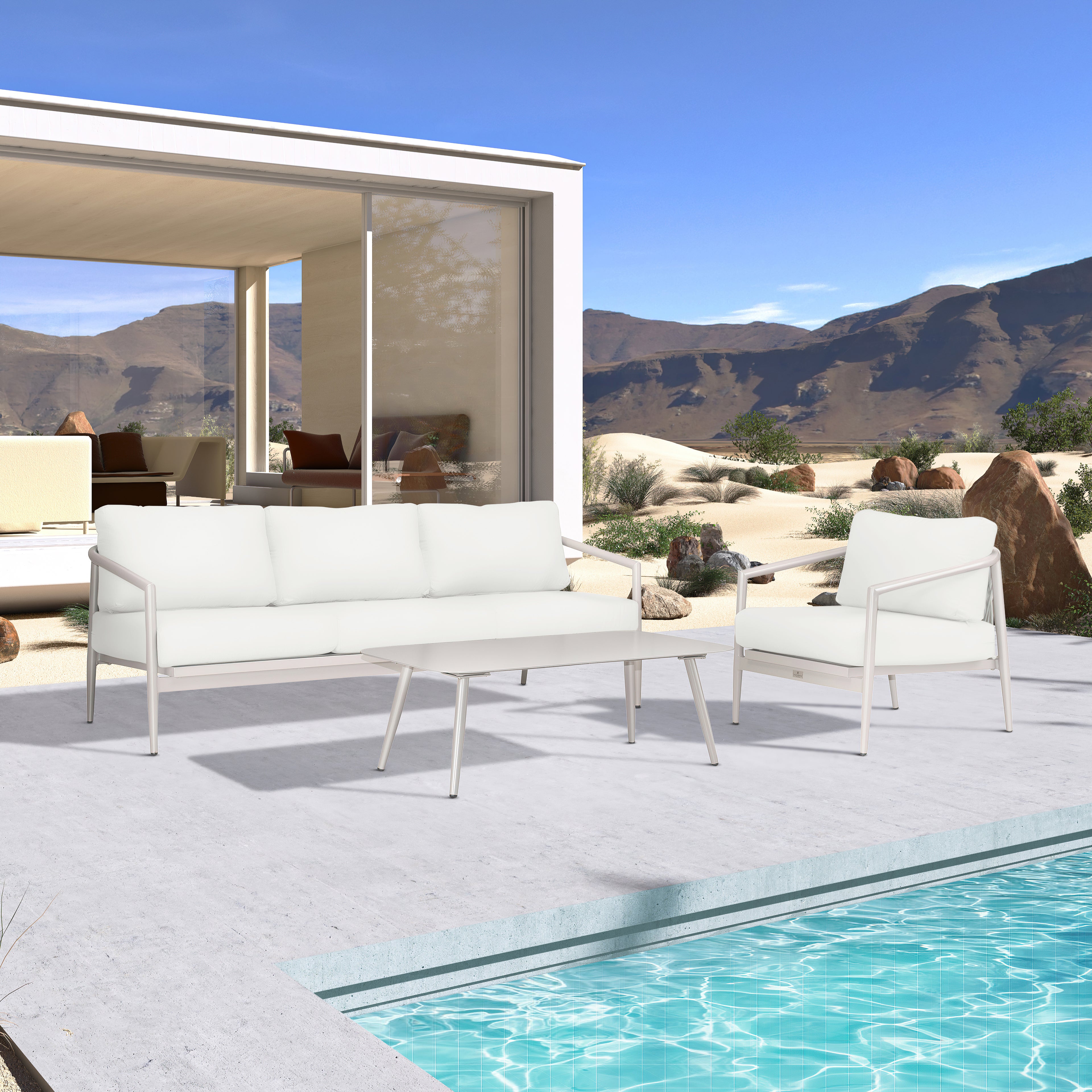 Olio 3 Piece Aluminum Sofa Set#Finish_Urban Stone#Fabric_Canvas Natural