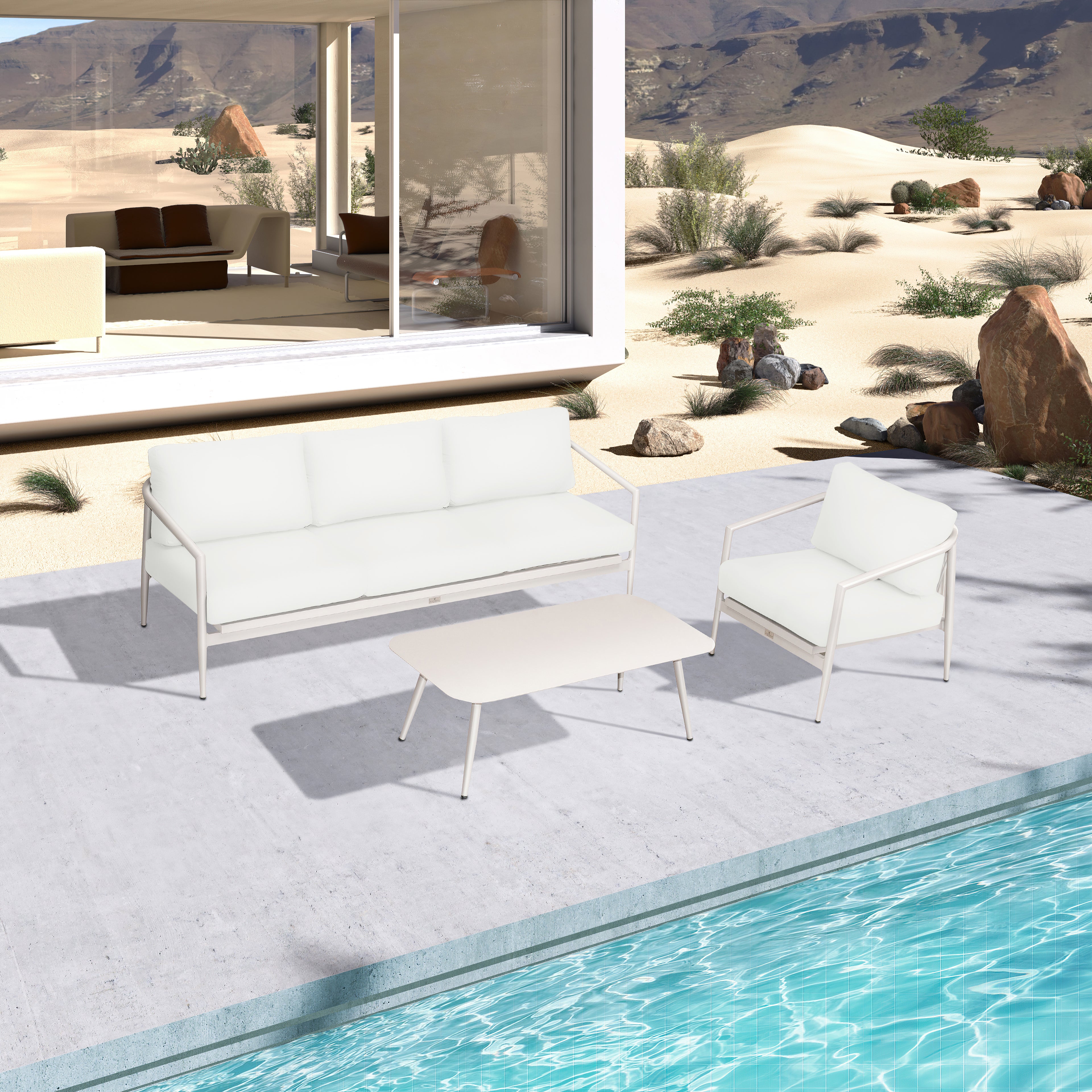 Olio 3 Piece Aluminum Sofa Set#Finish_Urban Stone#Fabric_Canvas Natural