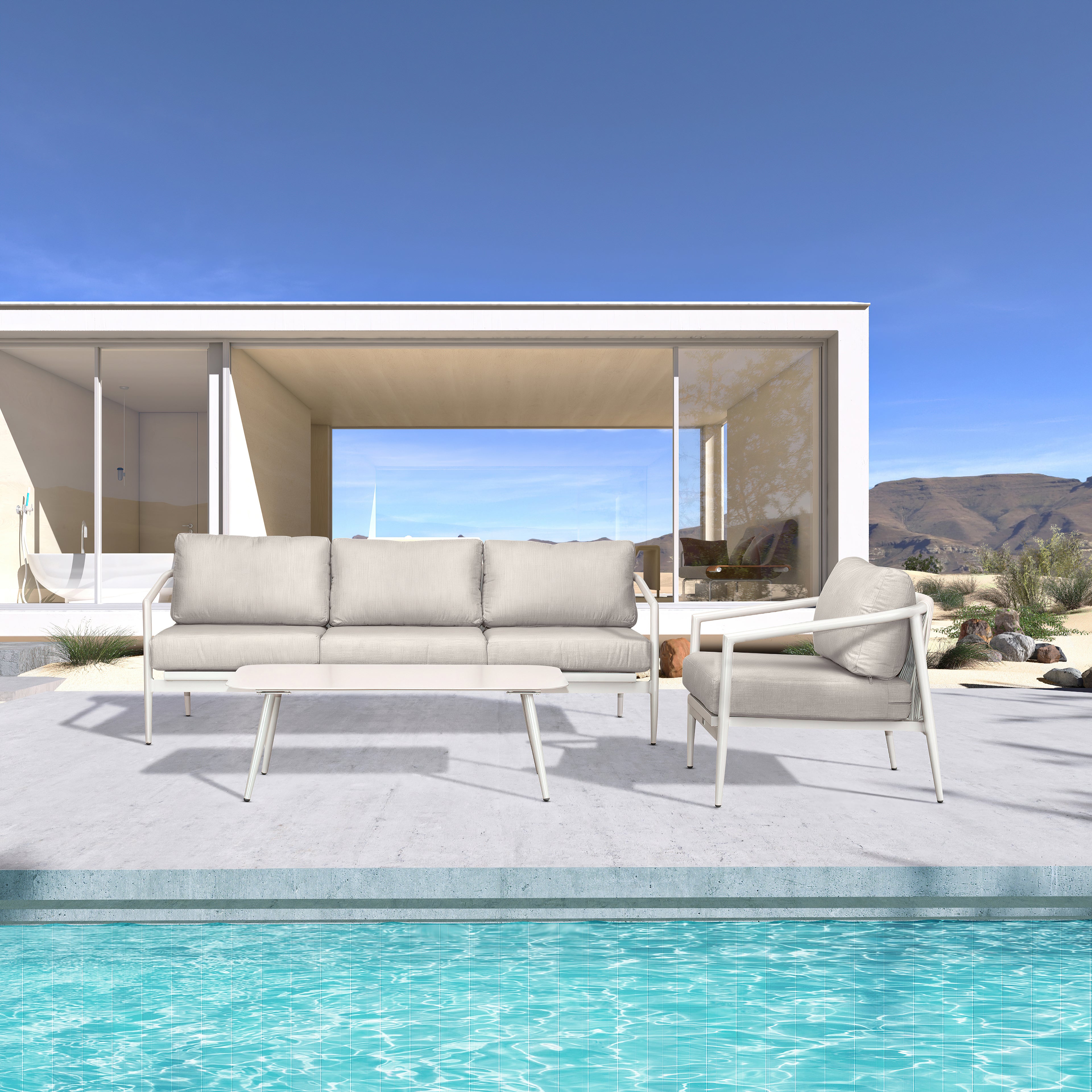 Olio 3 Piece Aluminum Sofa Set#Finish_Urban Stone#Fabric_Cast Silver