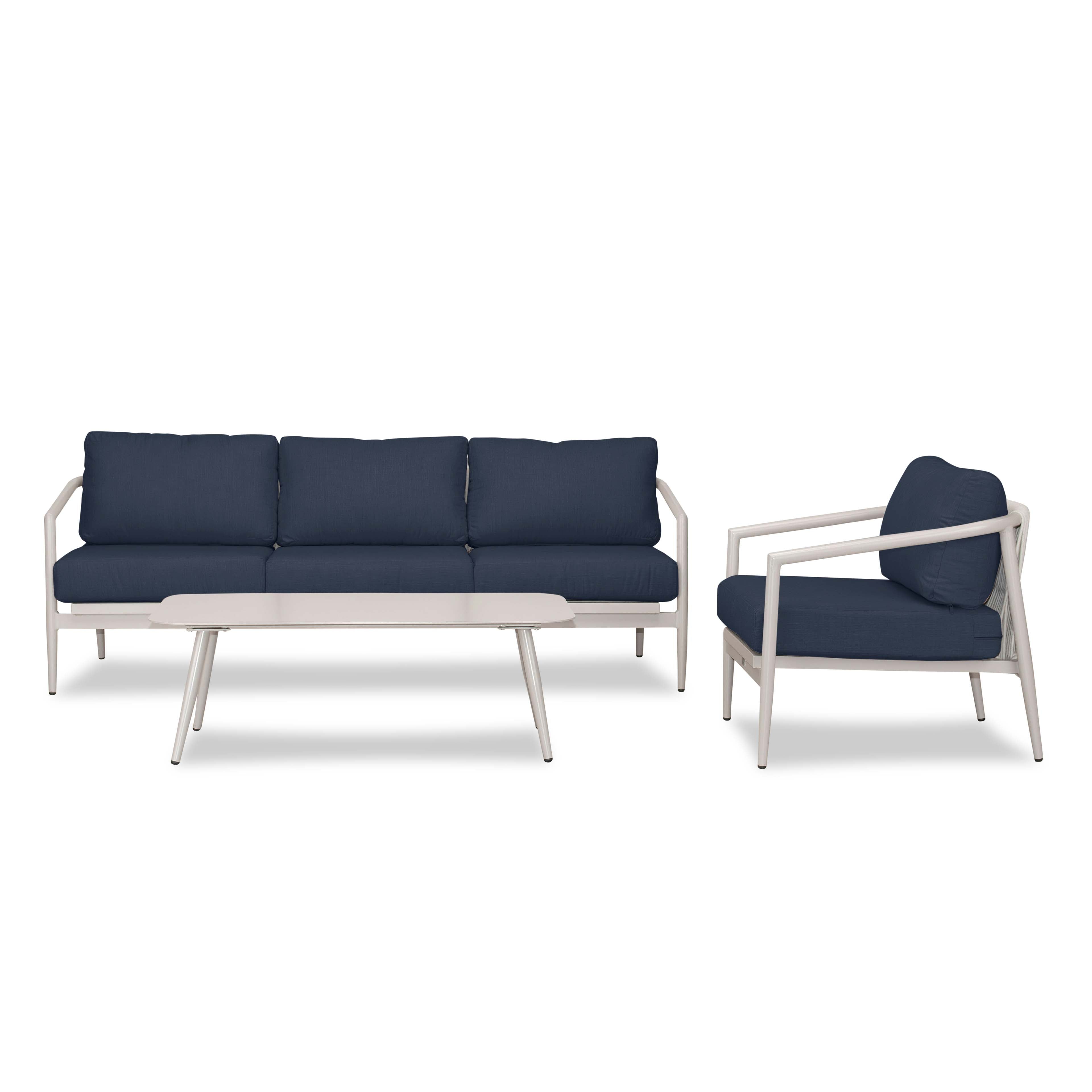 Olio 3 Piece Aluminum Sofa Set#Finish_Urban Stone#Fabric_Spectrum Indigo