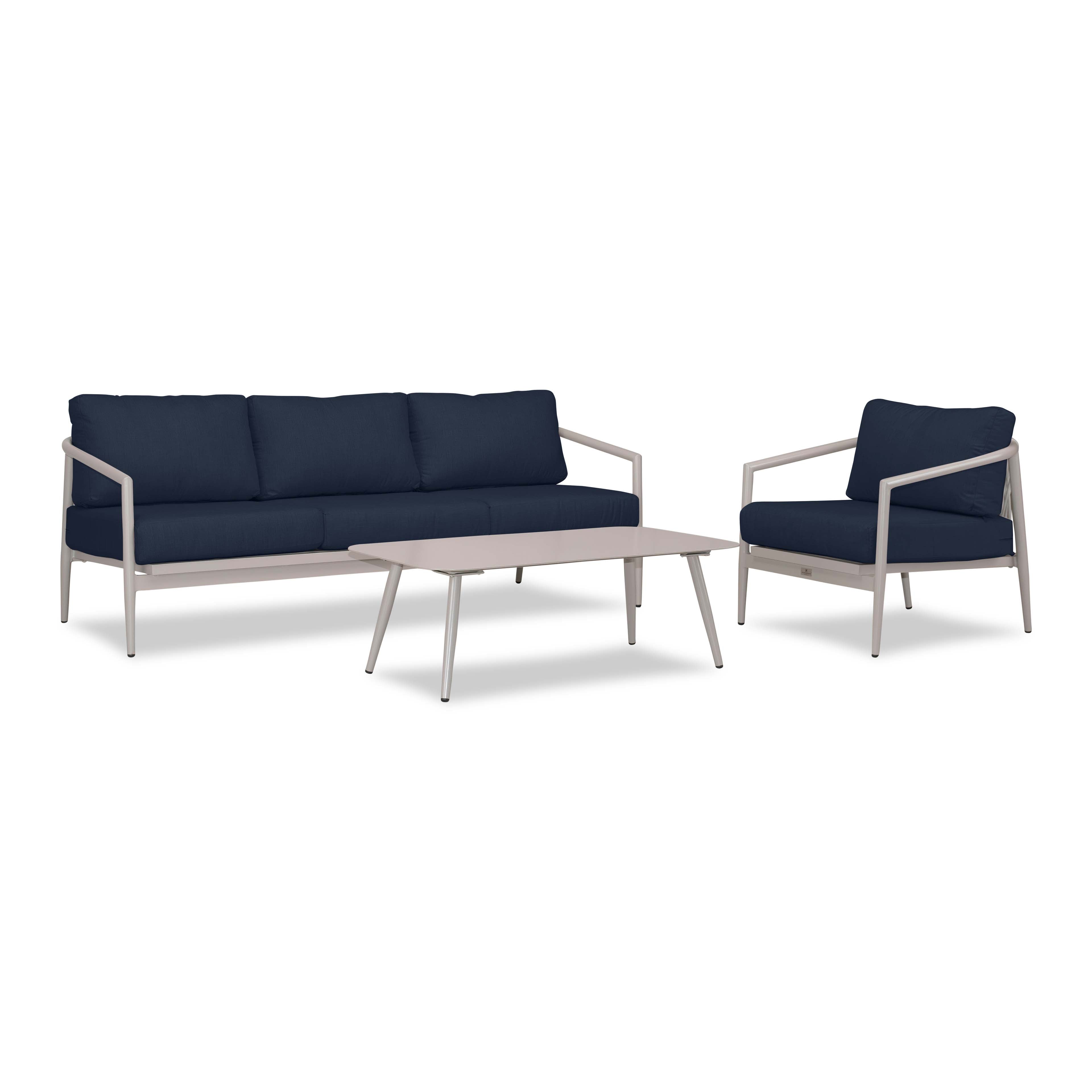 Olio 3 Piece Aluminum Sofa Set#Finish_Urban Stone#Fabric_Spectrum Indigo