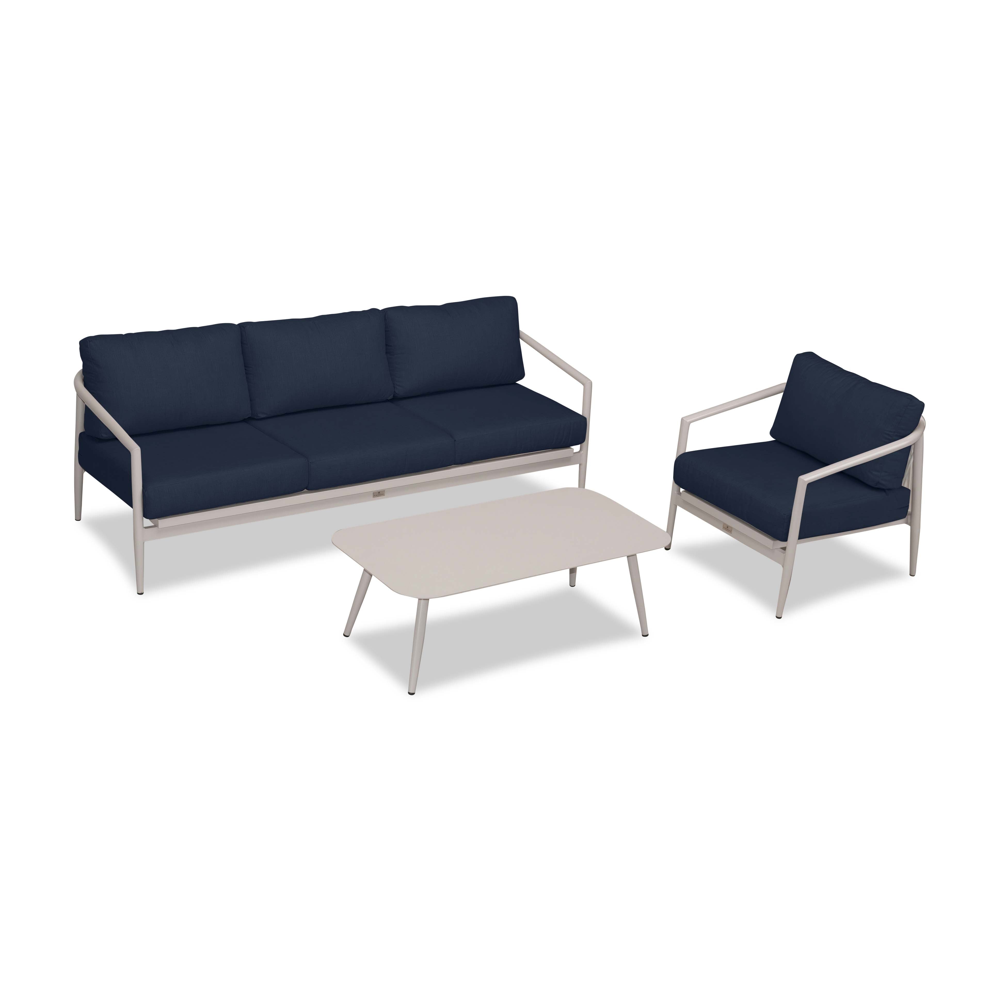 Olio 3 Piece Aluminum Sofa Set#Finish_Urban Stone#Fabric_Spectrum Indigo