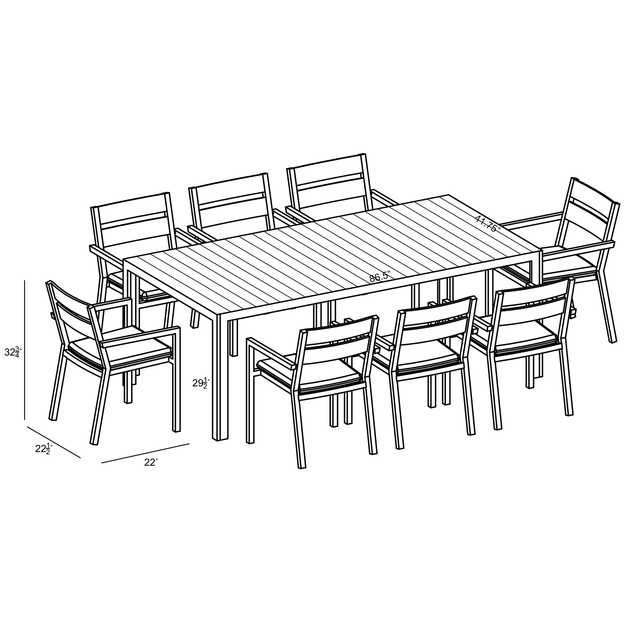 Harmonia Living Pacifica Classic 8 Seat Aluminum Rectangular Dining Set - Black 24