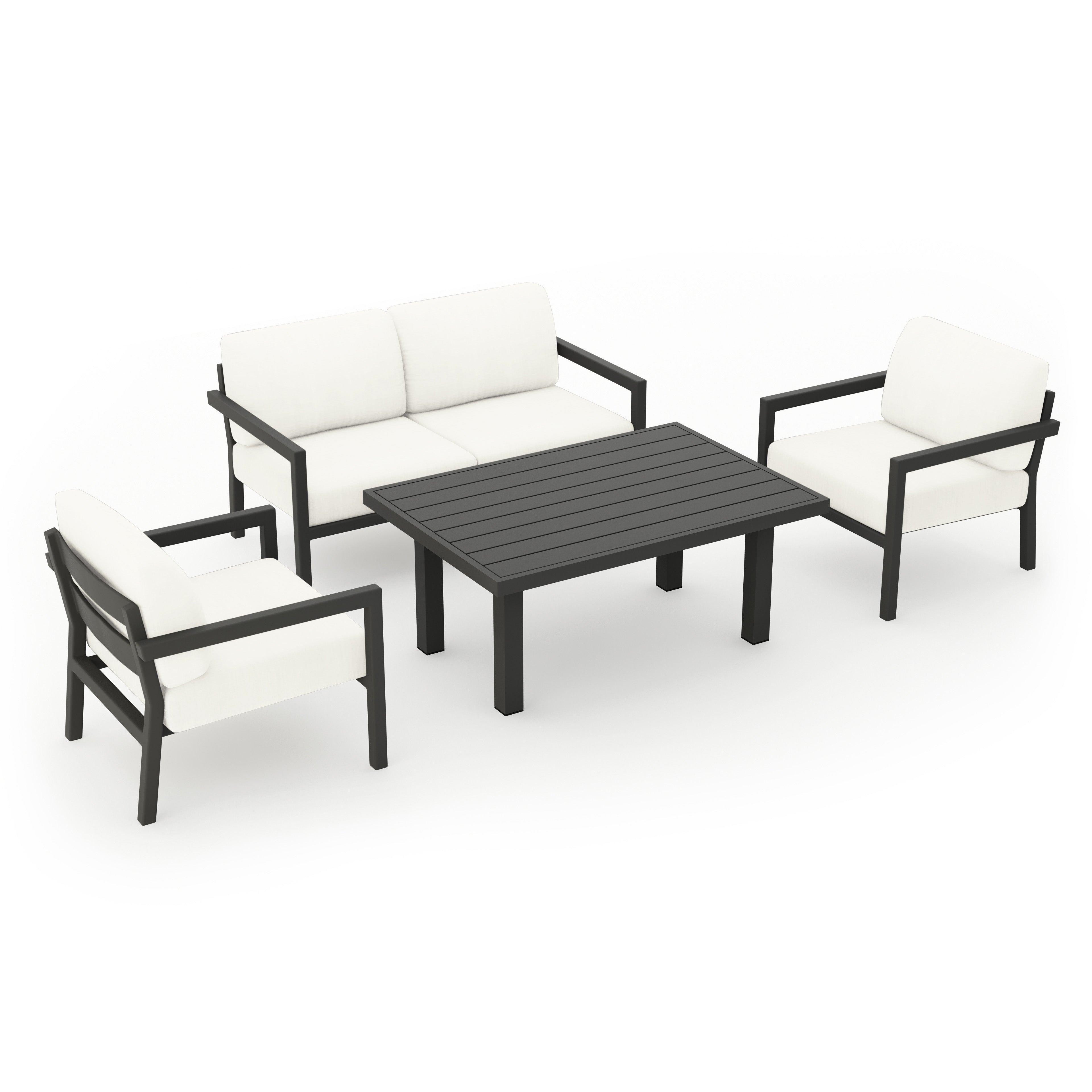 Pacifica Classic 4 Piece Aluminum Loveseat Set#Finish_Slate#Fabric_Canvas Natural