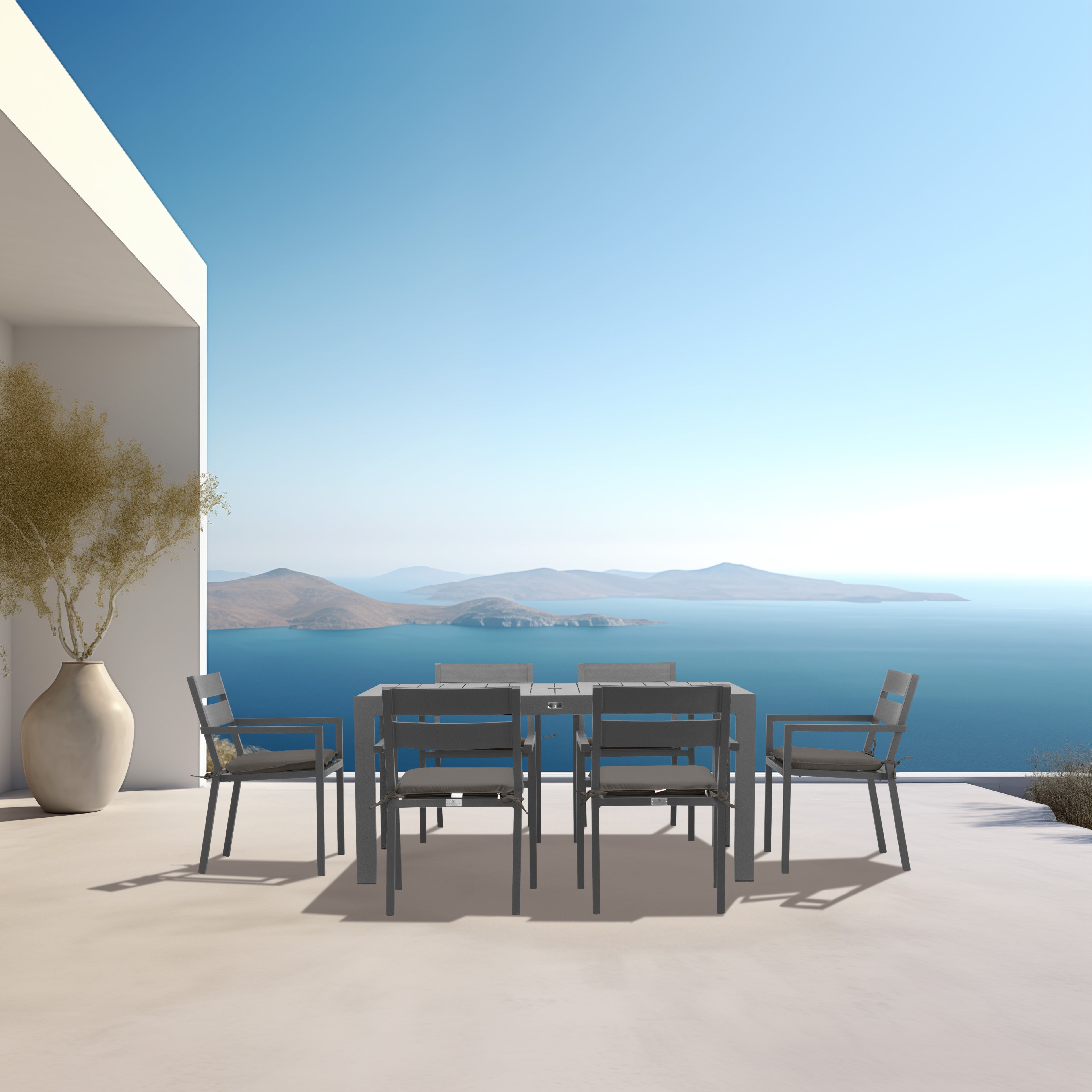 Pacifica Classic 6 Seat Rectangular Dining Set#Finish_Slate#Fabric_Canvas Charcoal
