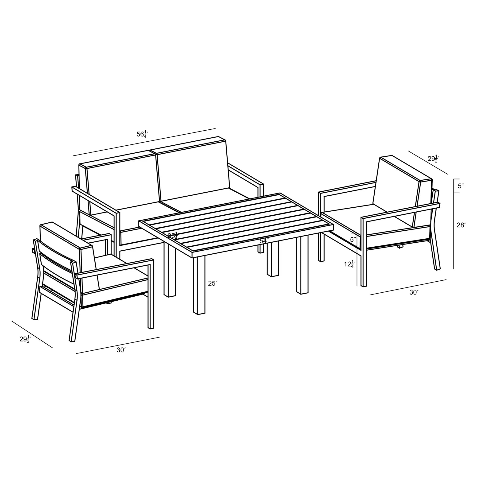 Harmonia Living Pacifica Classic 4 Piece Aluminum Loveseat Set - White 59