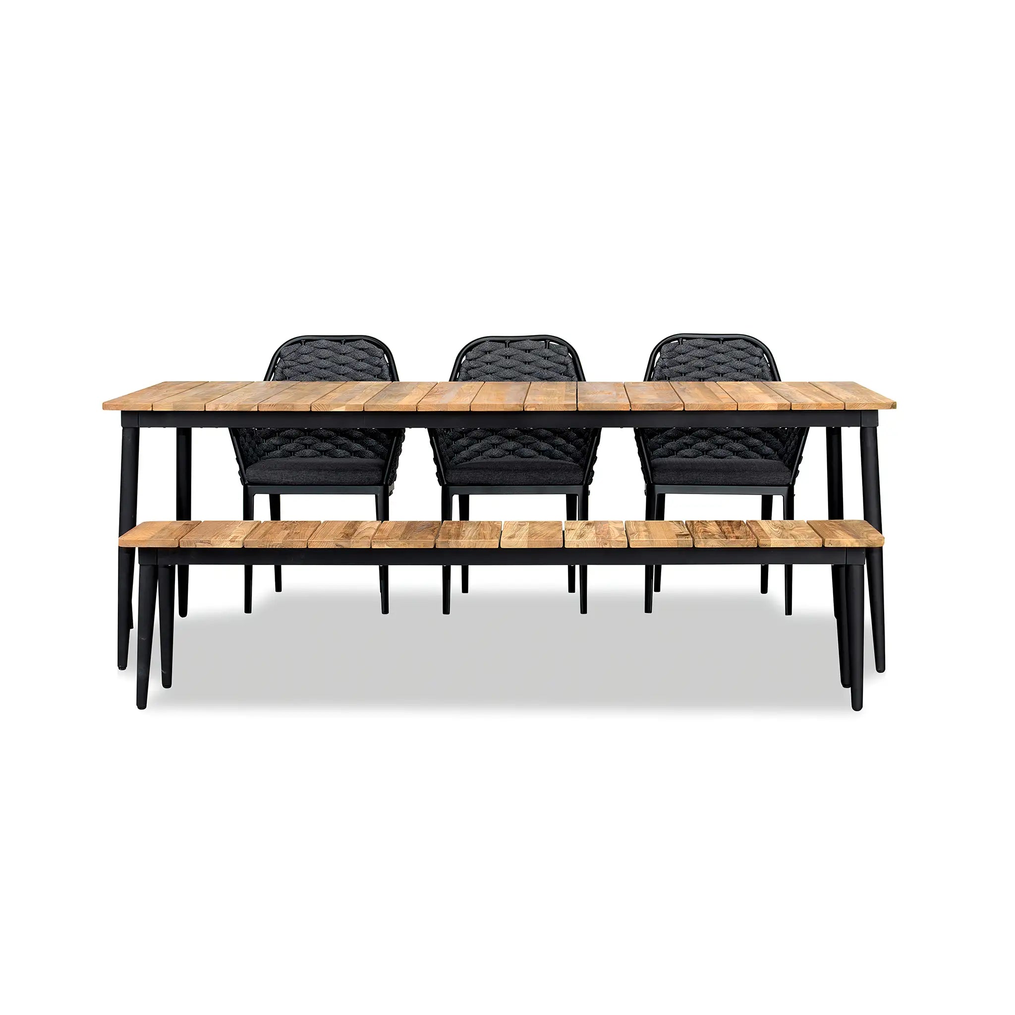 Harmonia Living Parlor Louie 5 to 6 Seat Aluminum Reclaimed Teak Dining Set w/ Bench 2