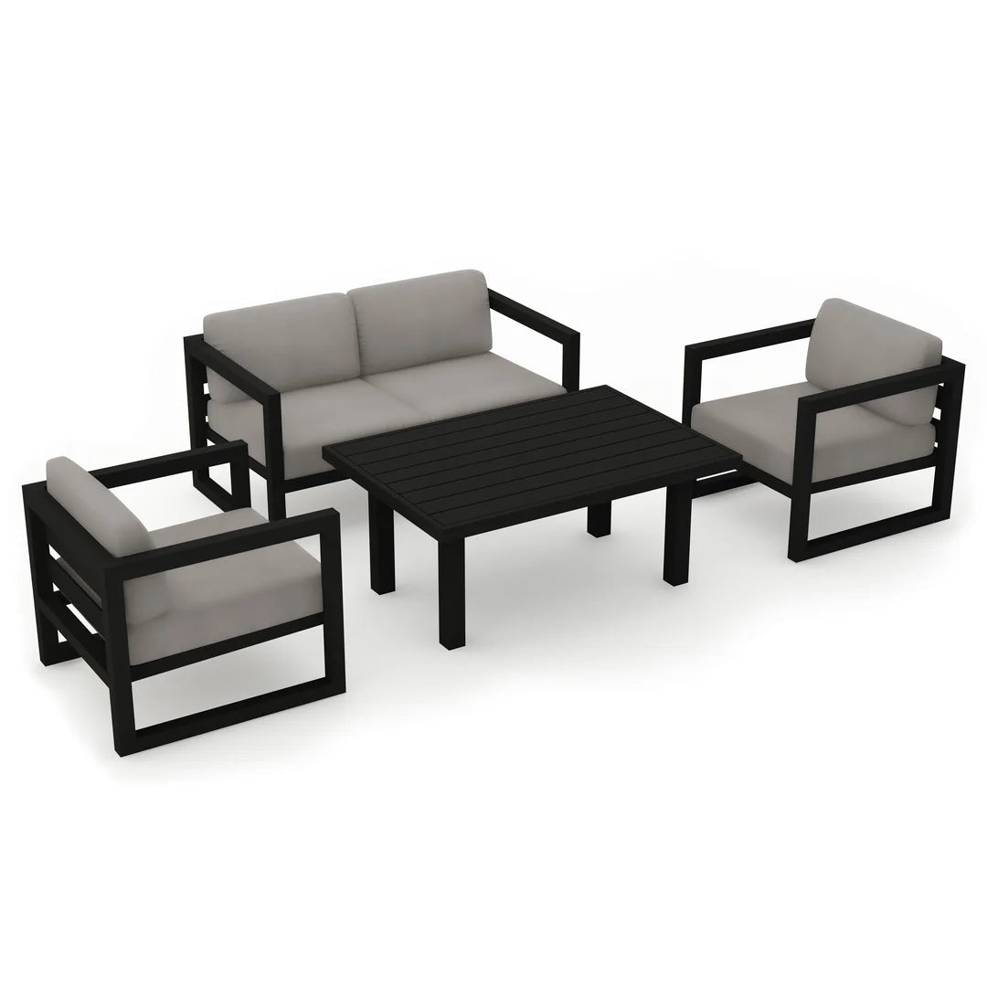 Avion Classic 4 Piece Aluminum Loveseat Set - Black - Canvas Charcoal