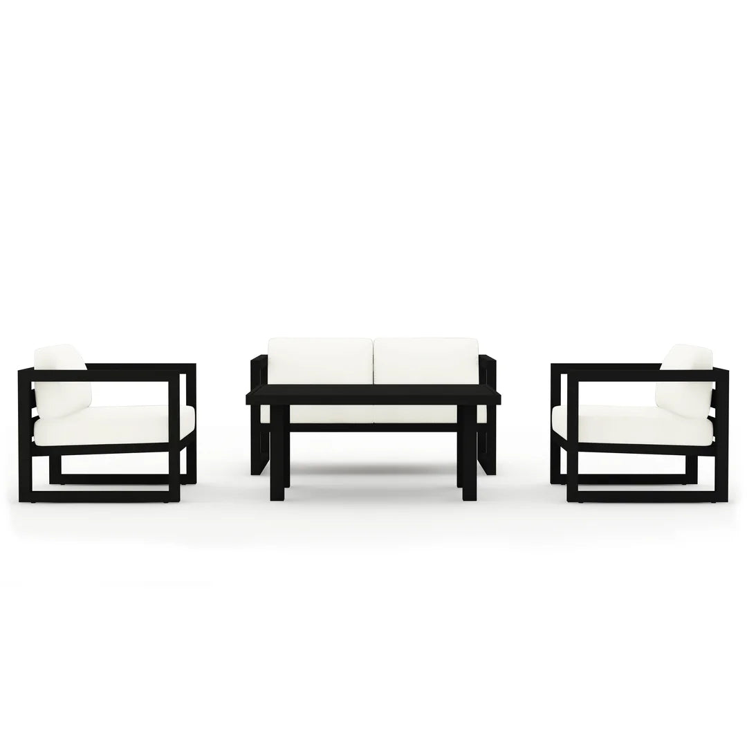 Avion Classic 4 Piece Aluminum Loveseat Set - Black - Canvas Natural