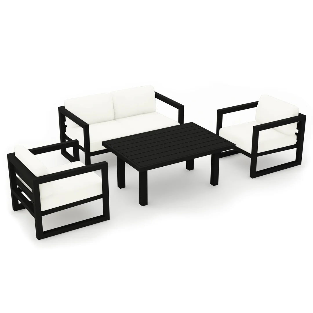 Avion Classic 4 Piece Aluminum Loveseat Set - Black - Canvas Natural