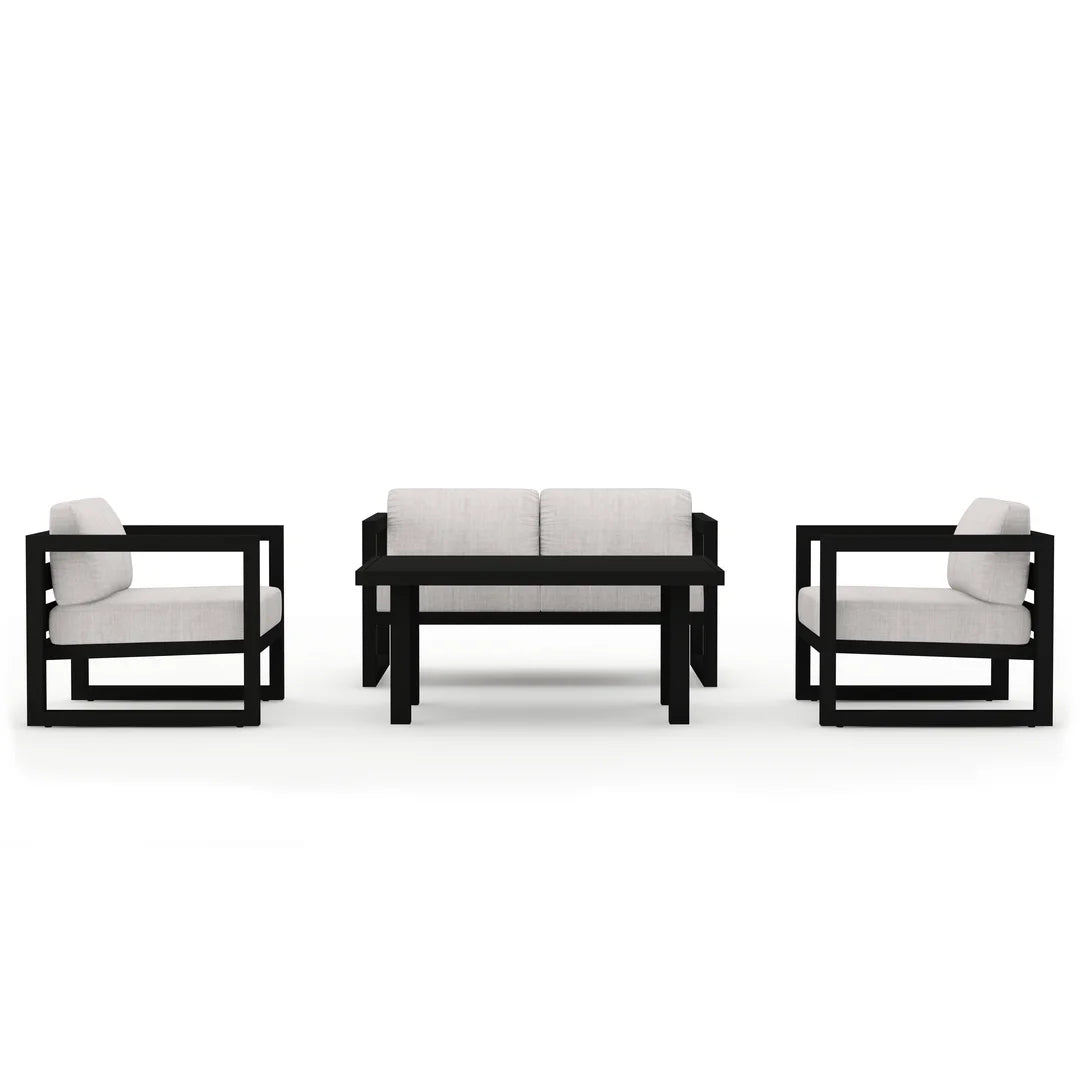 Avion Classic 4 Piece Aluminum Loveseat Set - Black - Cast Silver