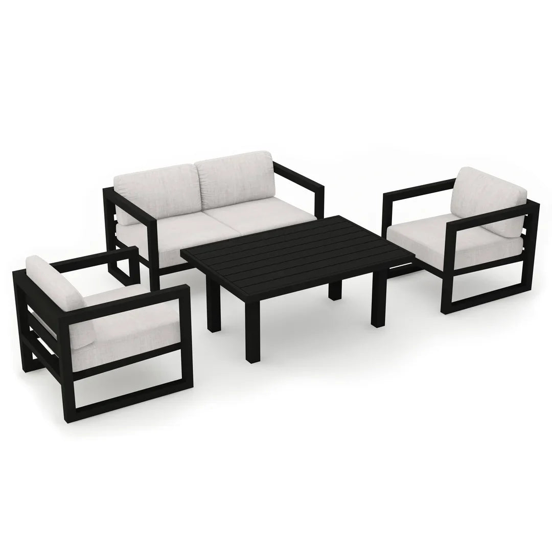 Avion Classic 4 Piece Aluminum Loveseat Set - Black - Cast Silver