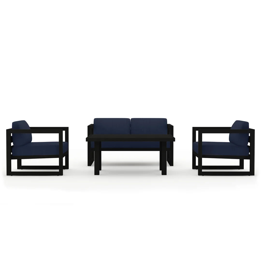 Avion Classic 4 Piece Aluminum Loveseat Set - Black - Spectrum Indigo