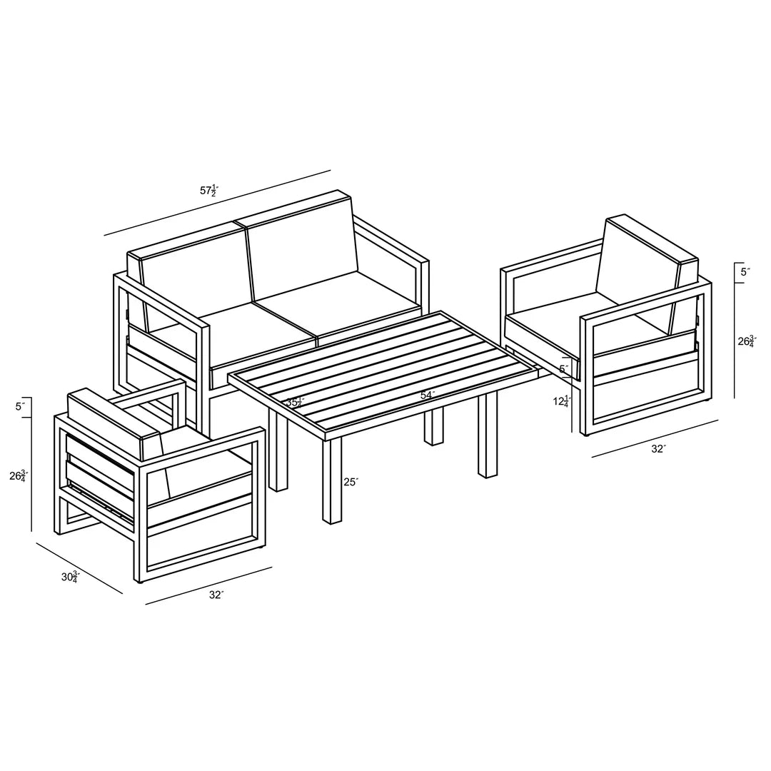 Avion Classic 4 Piece Aluminum Loveseat Set - Black - Spectrum Indigo