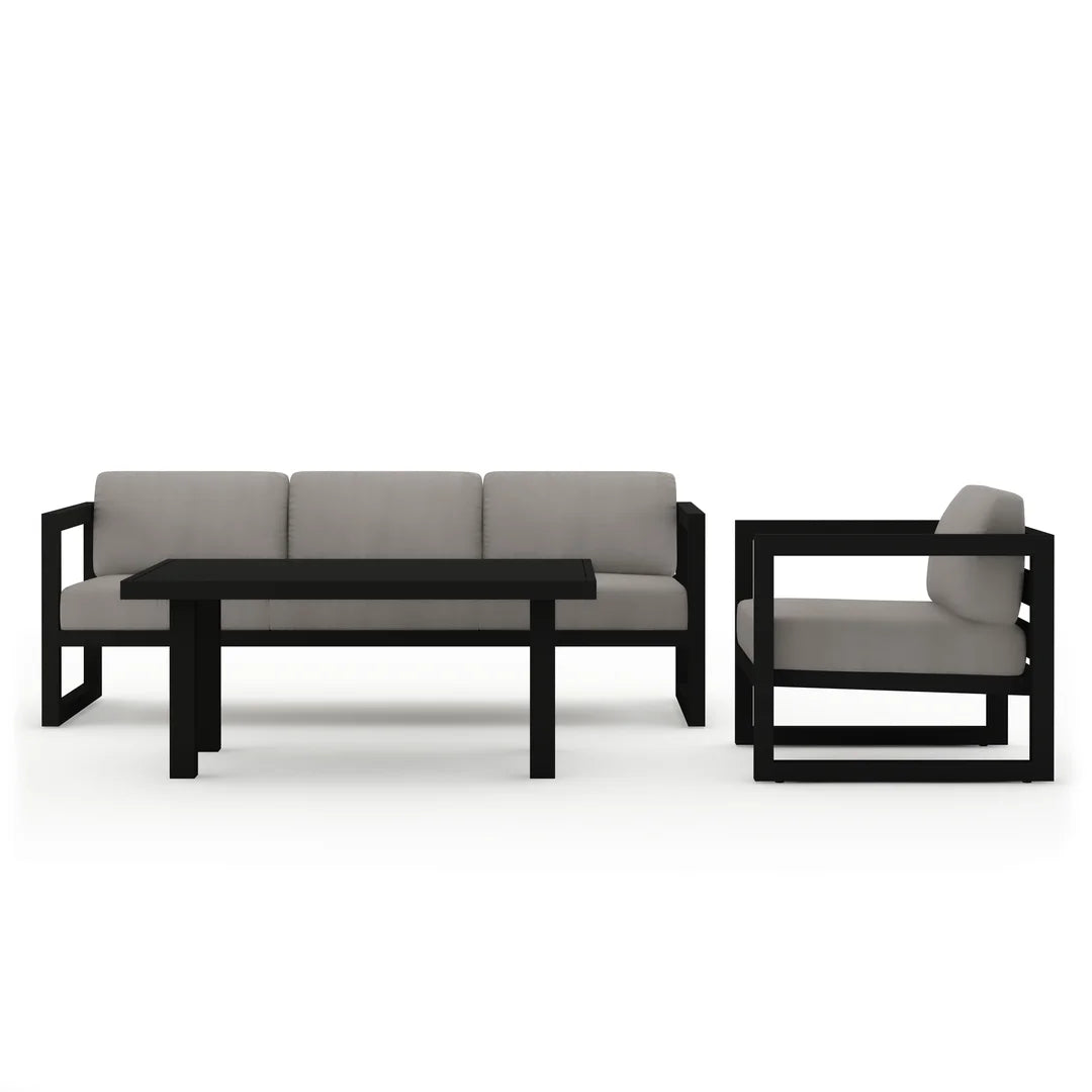 Avion Classic 3 Piece Aluminum Sofa Set - Black - Canvas Charcoal
