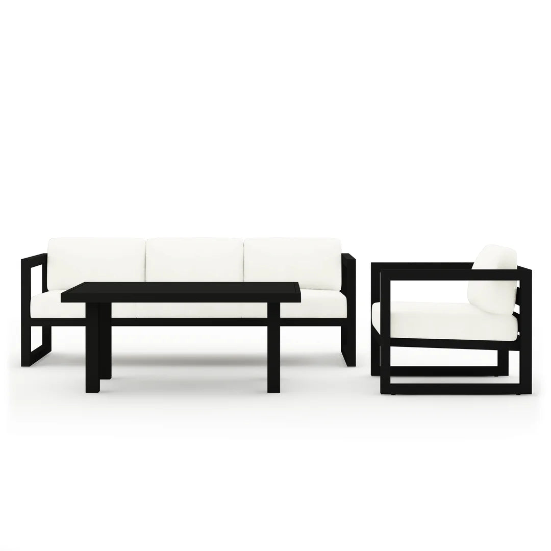 Avion Classic 3 Piece Aluminum Sofa Set - Black - Canvas Natural
