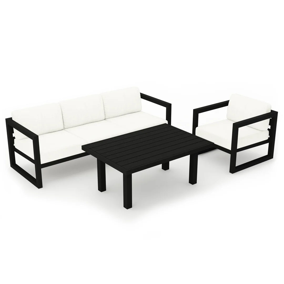 Avion Classic 3 Piece Aluminum Sofa Set - Black - Canvas Natural