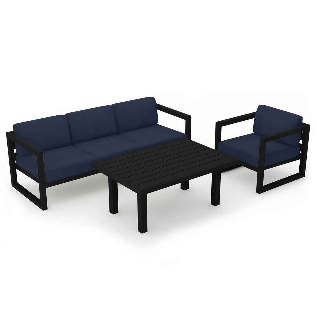 Avion Classic 3 Piece Aluminum Sofa Set - Black - Spectrum Indigo
