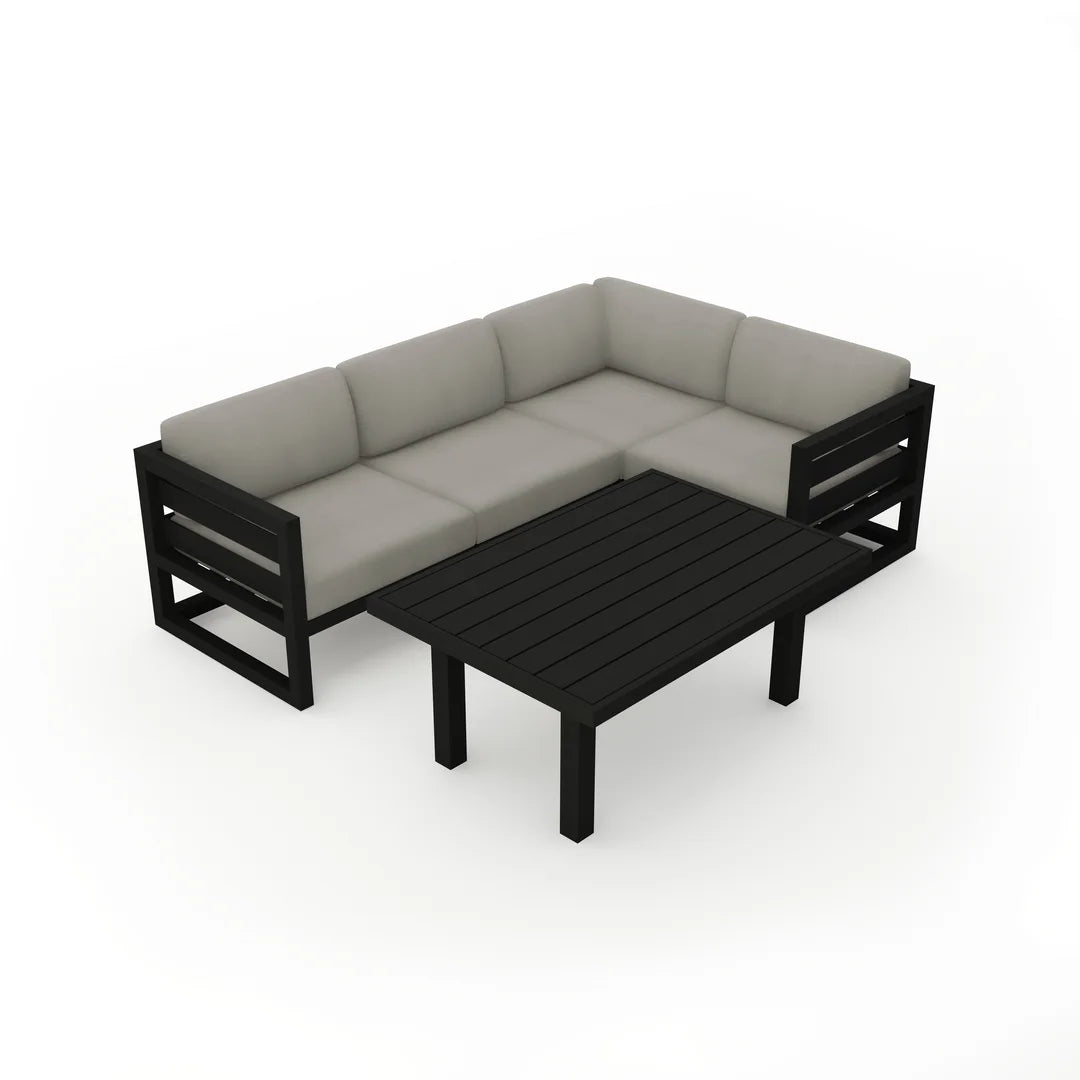 Avion Classic 5 Piece Aluminum Sectional Set - Black - Canvas Charcoal