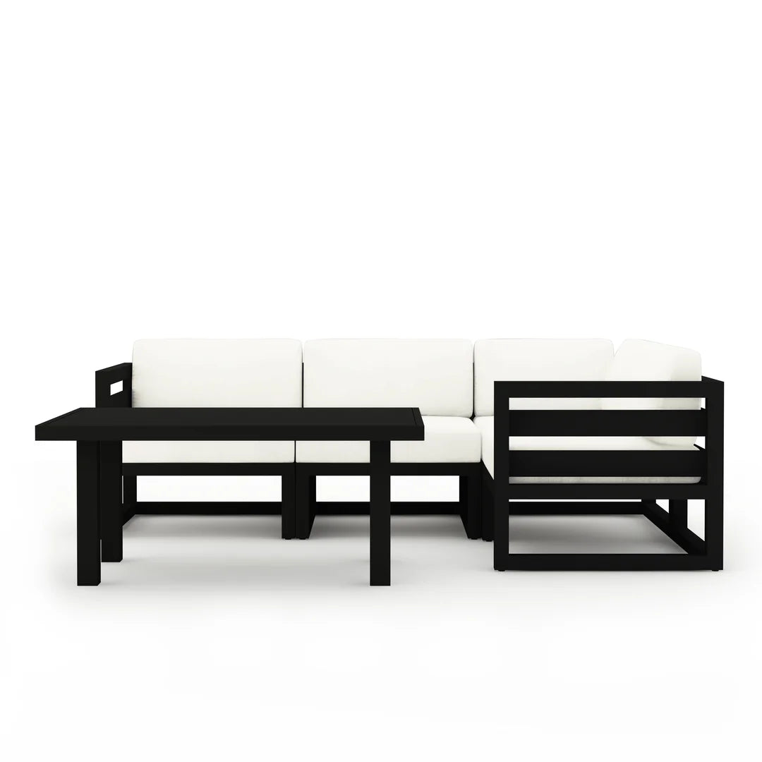 Avion Classic 5 Piece Aluminum Sectional Set - Black - Canvas Natural
