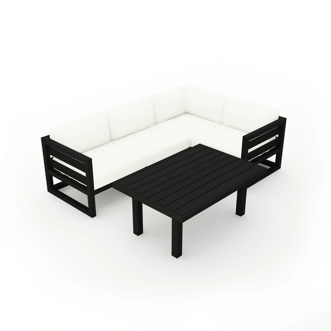 Avion Classic 5 Piece Aluminum Sectional Set - Black - Canvas Natural