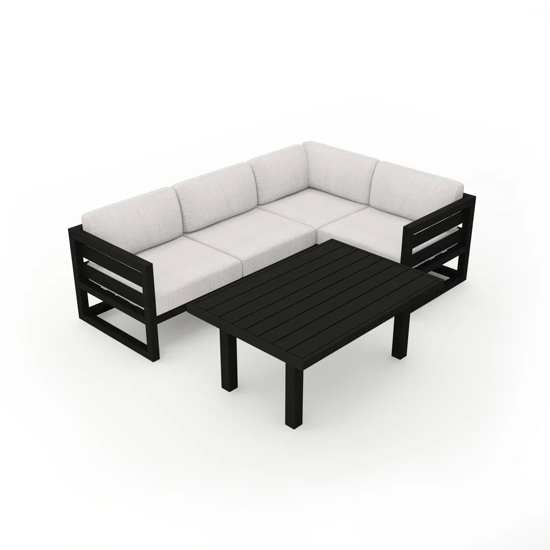 Avion Classic 5 Piece Aluminum Sectional Set - Black - Cast Silver