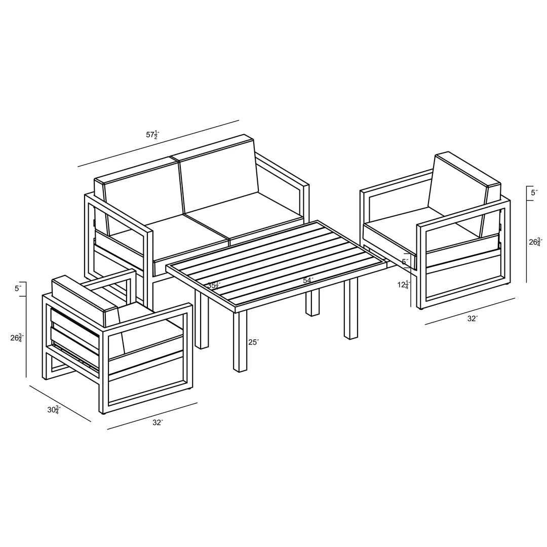 Avion Classic 4 Piece Aluminum Loveseat Set - Slate - Canvas Charcoal