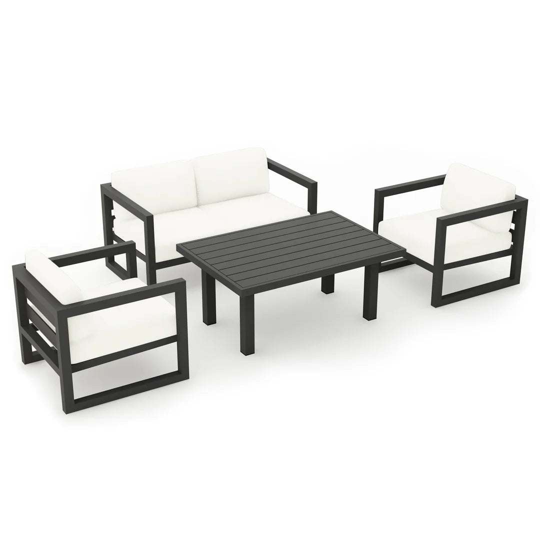 Avion Classic 4 Piece Aluminum Loveseat Set - Slate - Canvas Natural
