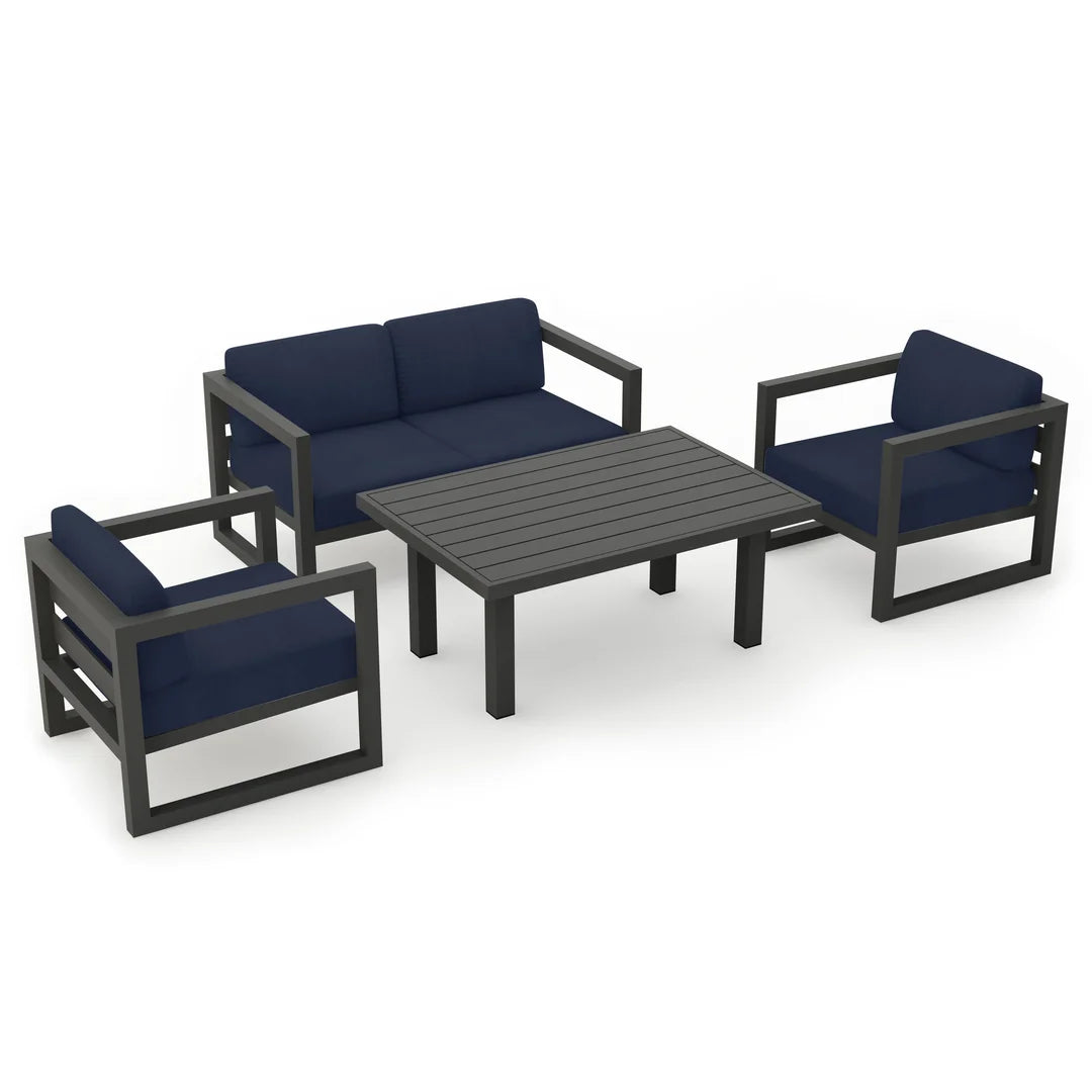 Avion Classic 4 Piece Aluminum Loveseat Set - Slate - Spectrum Indigo