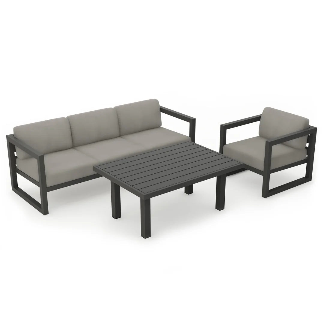 Avion Classic 3 Piece Aluminum Sofa Set - Slate - Canvas Charcoal