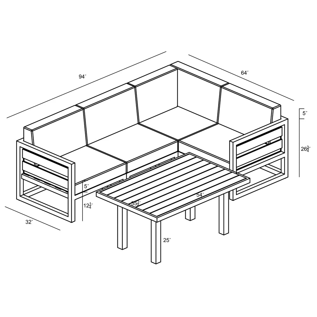 Avion Classic 5 Piece Aluminum Sectional Set - Slate - Spectrum Indigo