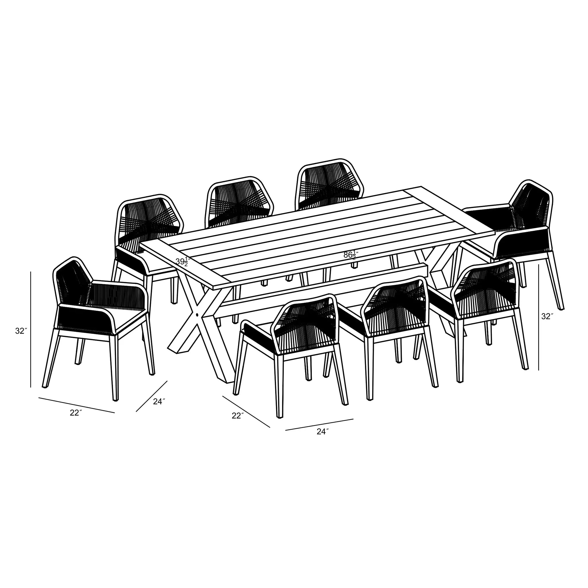 Harmonia Living Carl Fields 8 Seat Reclaimed Teak and Rope Dining Set 8