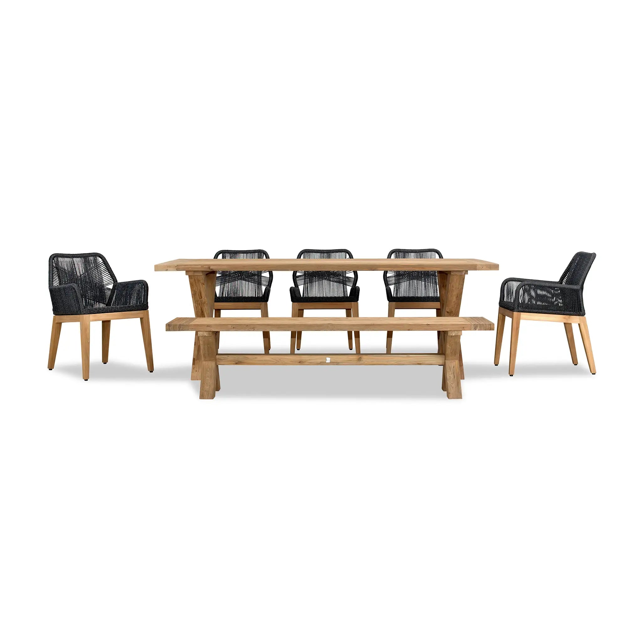 Harmonia Living Carl Fields 8 Seat Reclaimed Teak and Rope Dining Set with Bench 1