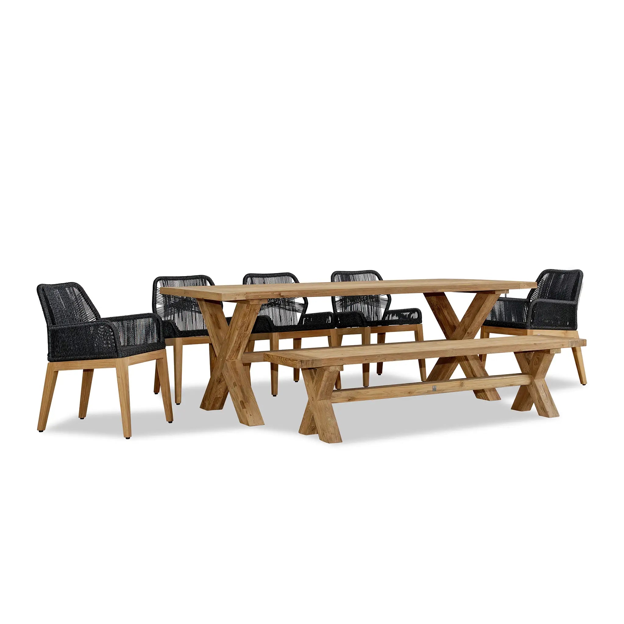 Harmonia Living Carl Fields 8 Seat Reclaimed Teak and Rope Dining Set with Bench 2
