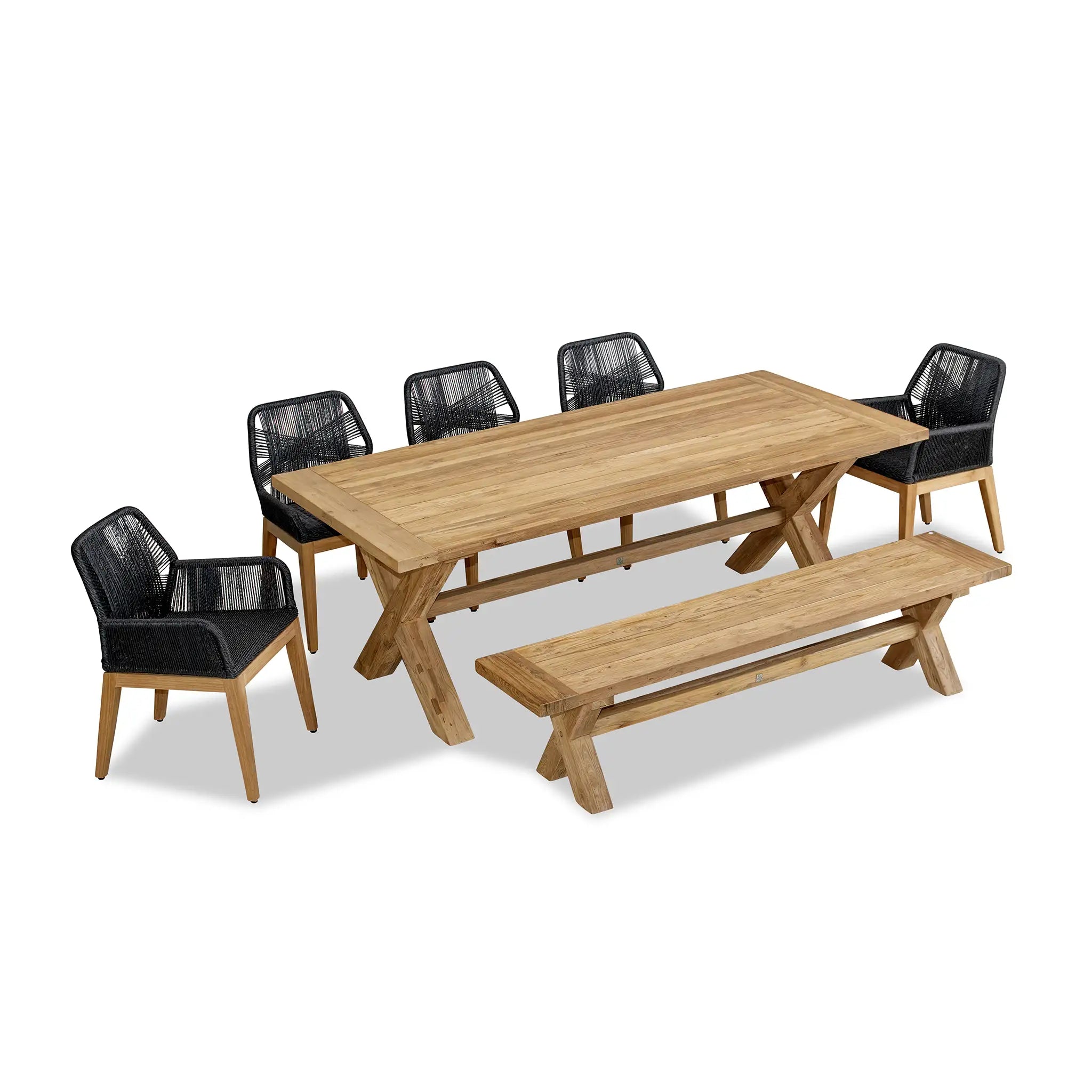 Harmonia Living Carl Fields 8 Seat Reclaimed Teak and Rope Dining Set with Bench 3
