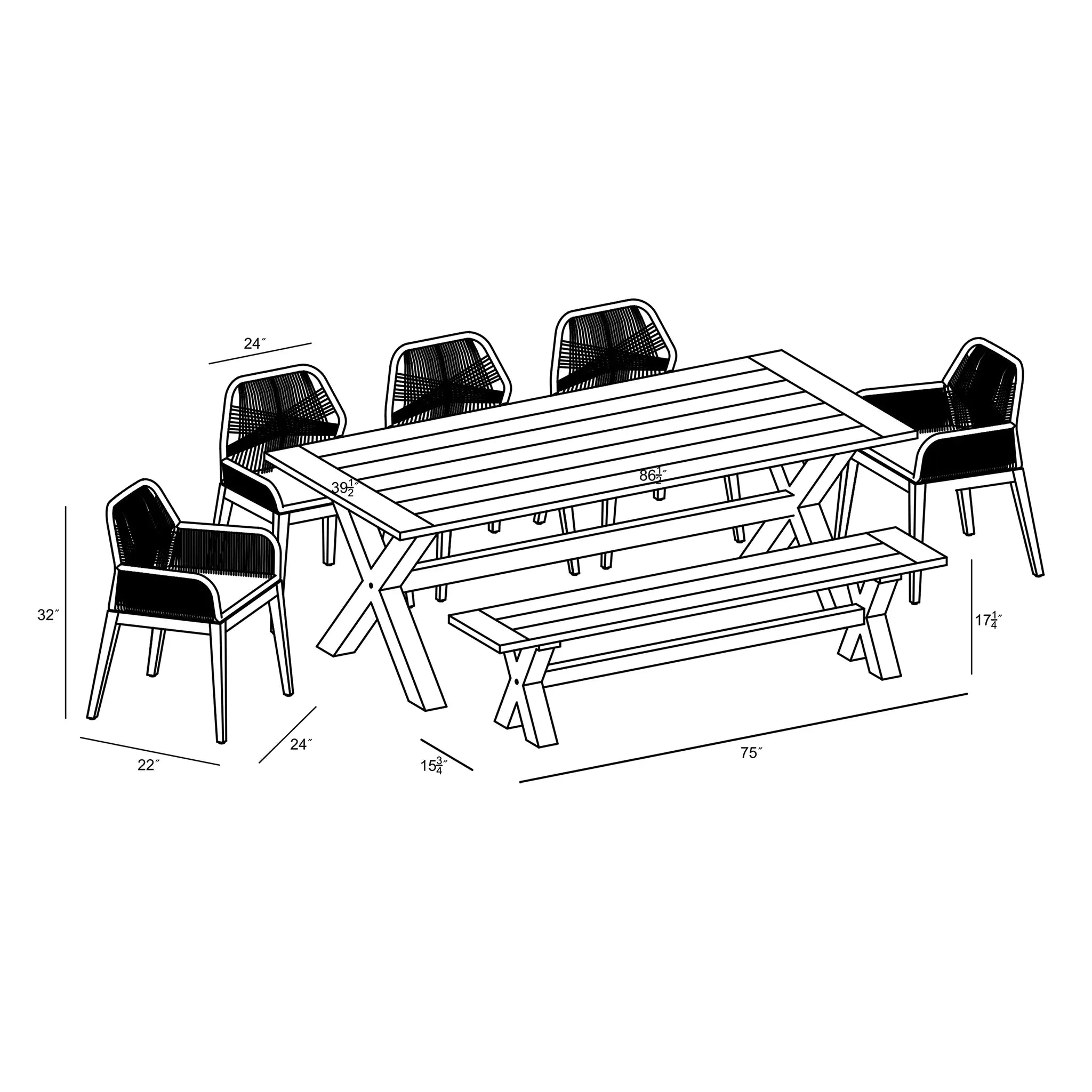 Harmonia Living Carl Fields 8 Seat Reclaimed Teak and Rope Dining Set with Bench 9