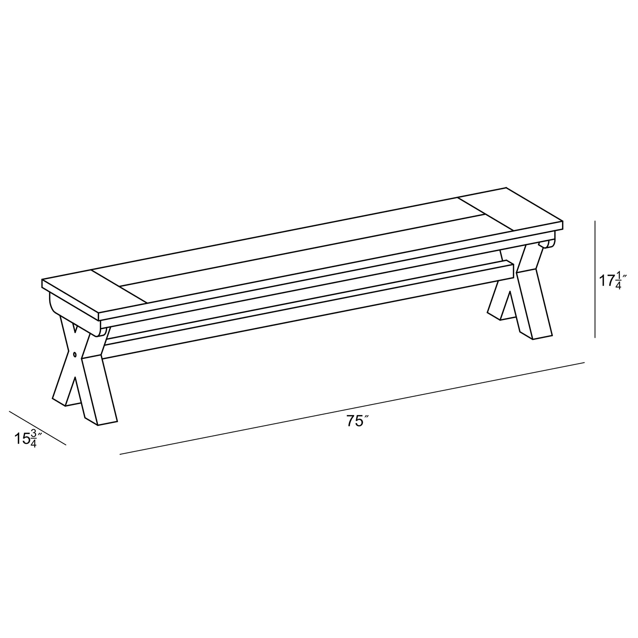 Harmonia Living Fields 74" Reclaimed Teak Dining Bench 6