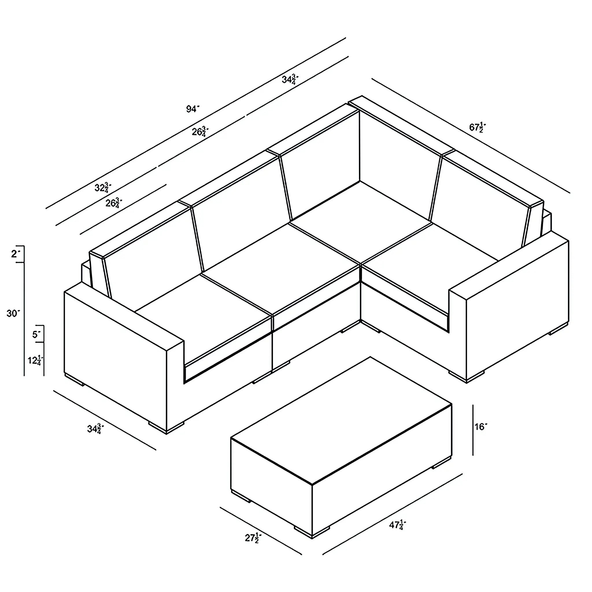 Harmonia Living Arden 5 Piece Aluminum Sectional Set 70