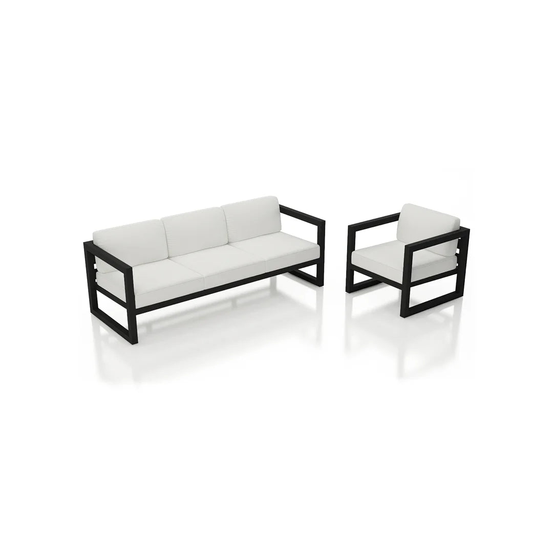 Avion 2 Piece Aluminum Sofa Set - Black - Canvas Natural